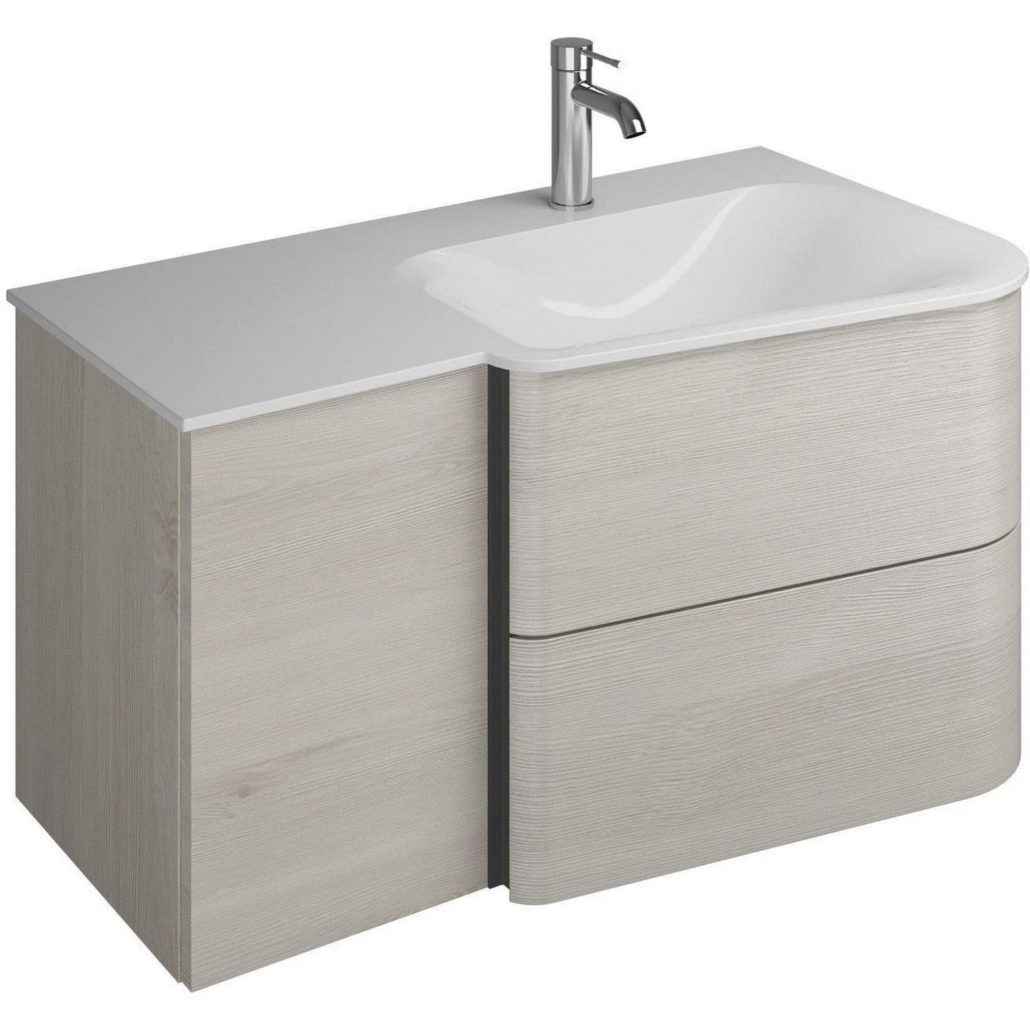 burgbad Badu Mineralguss-Waschtisch inkl. Waschtischunterschrank 92 cm,  Becken rechts