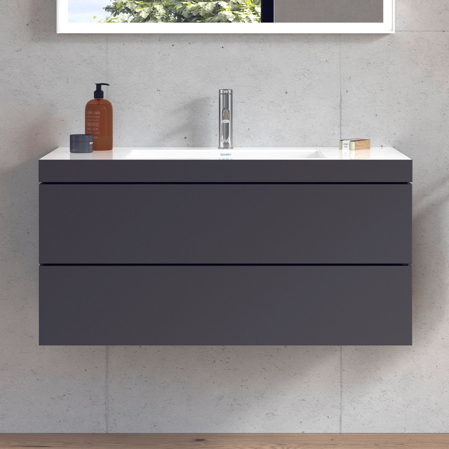 Duravit L-Cube Möbelwaschtisch c-bonded wandhängend mit 2 Auszügen und 1 Hahnloch 100 x 50 cm, Badmöbel, LC6928O4949,