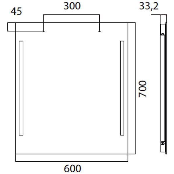 Emco 449600071 Miroir lumineux Premium, 600 x 700 mm sans interrupteur, 2 x T5-14 W, 220-240 V / 50 Hz 2