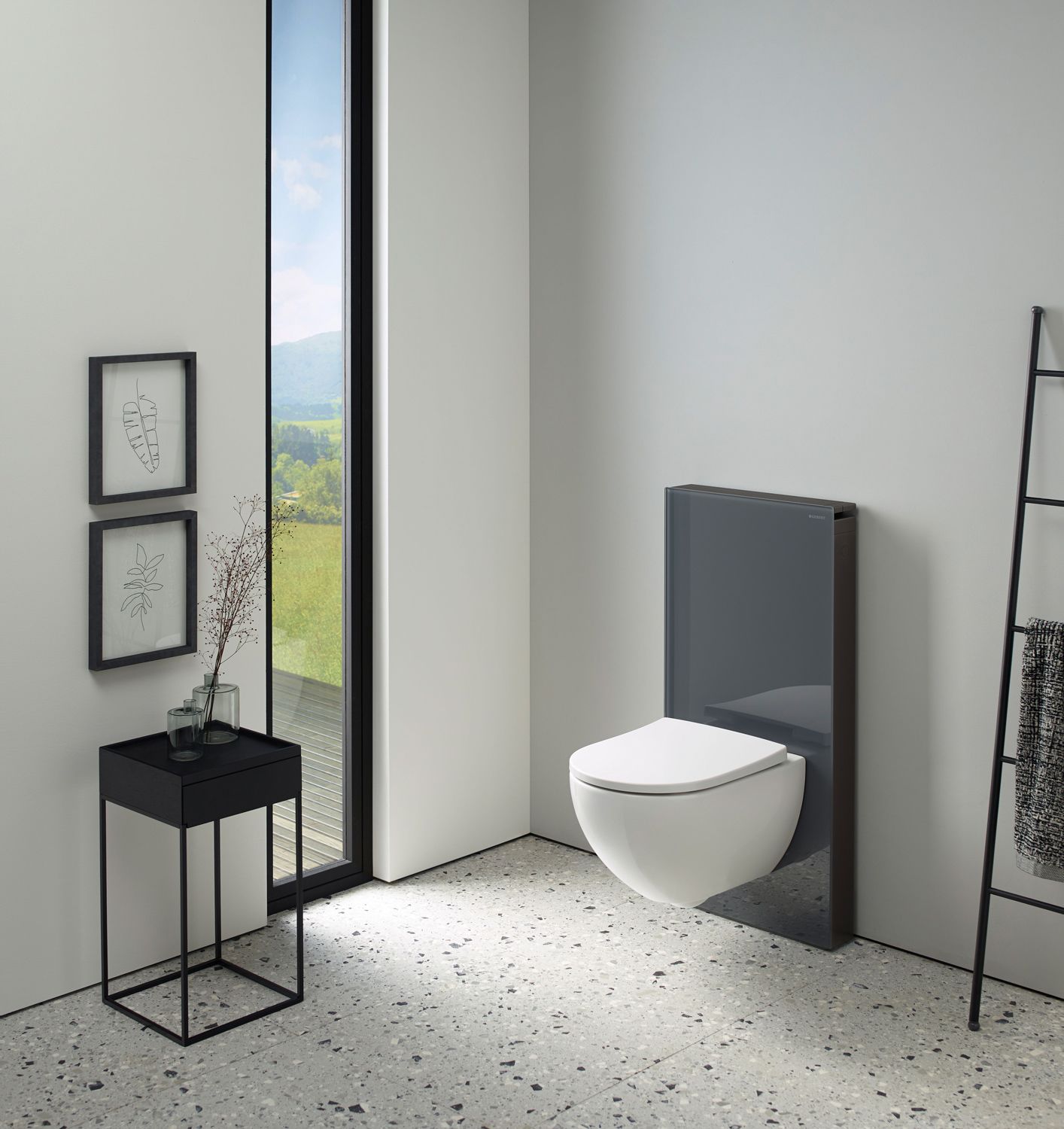 Geberit Monolith module de toilette mural 131022JK5 hauteur 101cm, façade verre lave, côté aluminium chrome noir 3