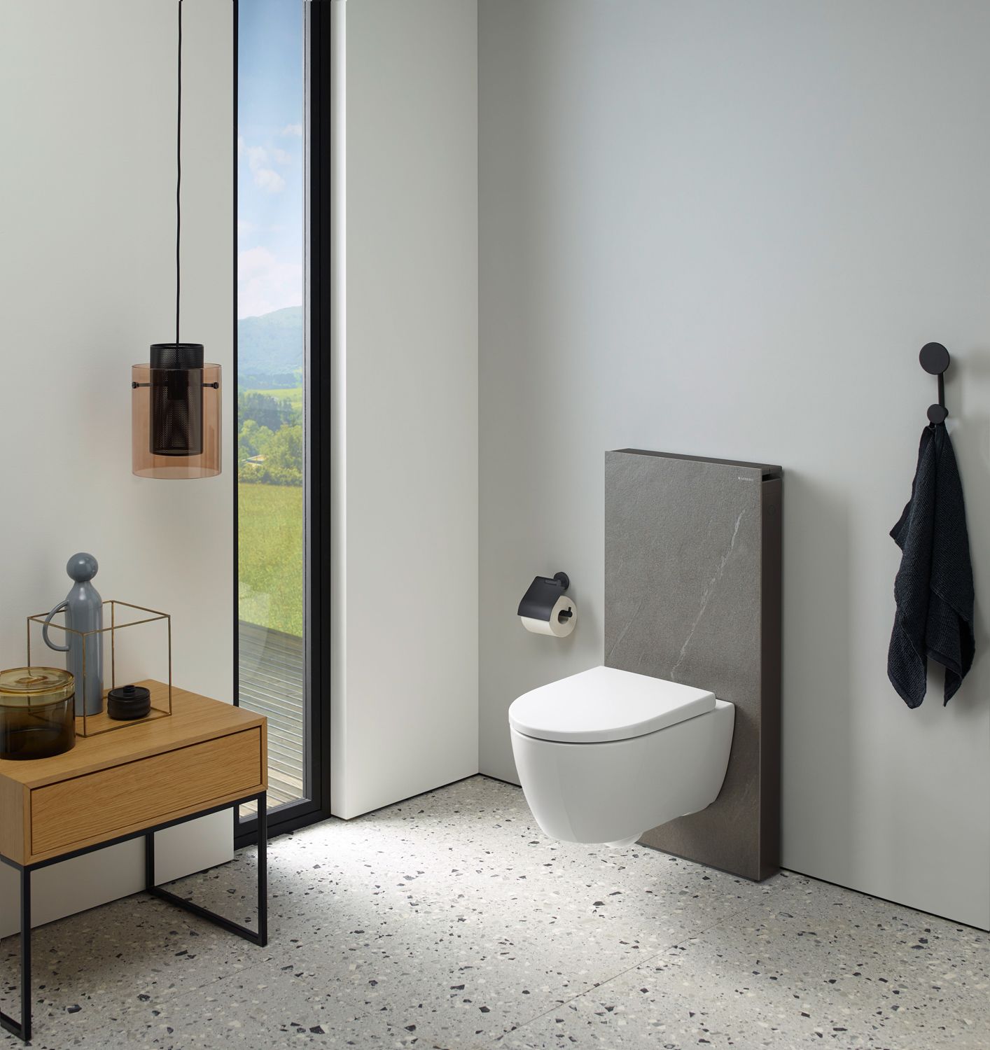 Geberit Monolith module de toilette mural 131022JK5 hauteur 101cm, façade verre lave, côté aluminium chrome noir 4