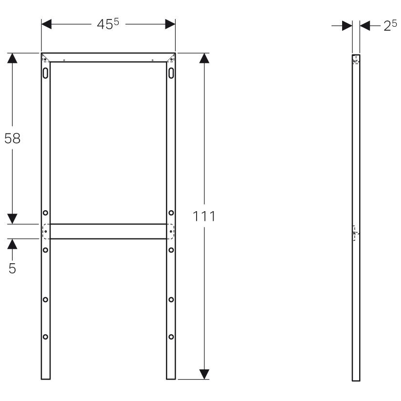 Geberit spacer frame 131011001 Raccord d'eau au milieu à l'arrière, aluminium poli 3