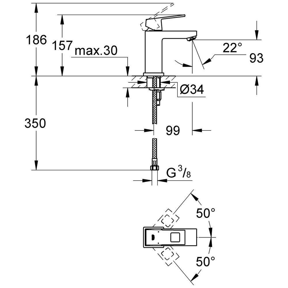 Grohe Eurocube mitigeur lavabo 23445000 1/2", taille M, avec garniture de vidage , chromé 5