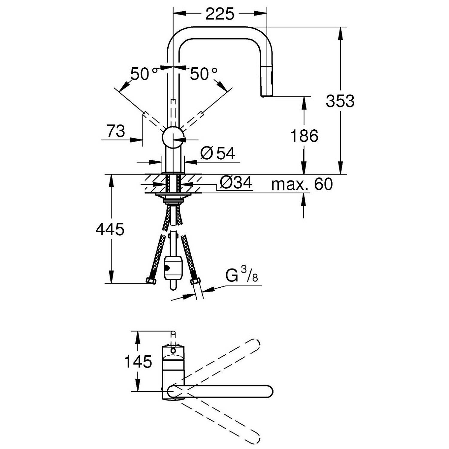 Grohe Minta mitigeur d'évier 32322002 chromé, double jet extractible, bec en U 9