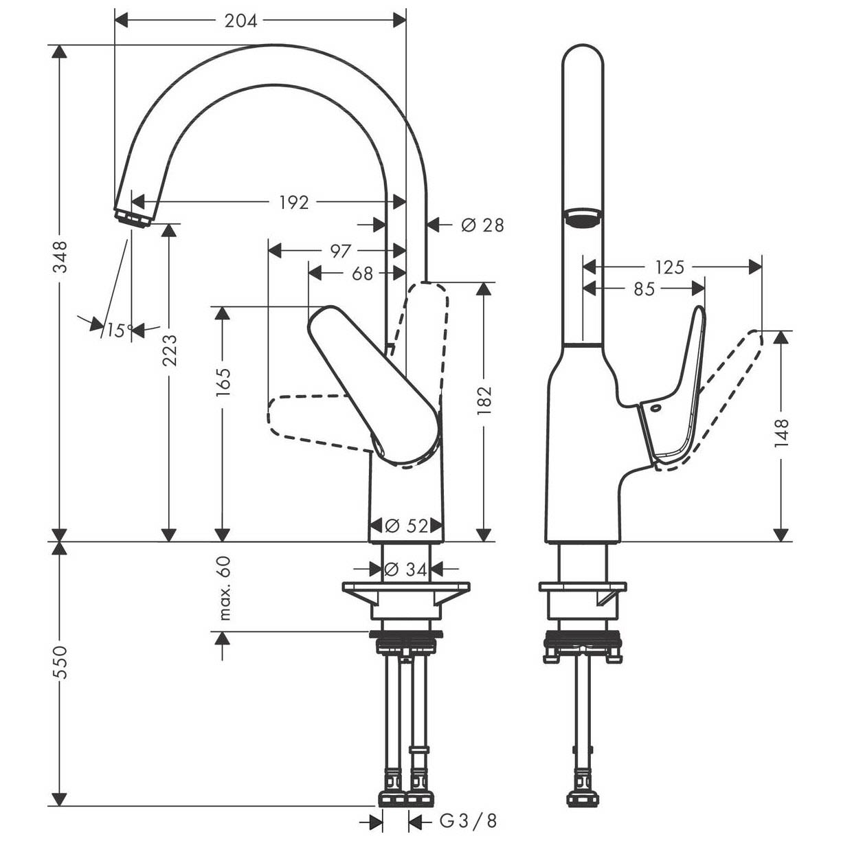 Hansgrohe Focus M42 180 mitigeur de cuisine 2jets 71801000 avec douchette extractible, plage de rotation 360°, chromé 10