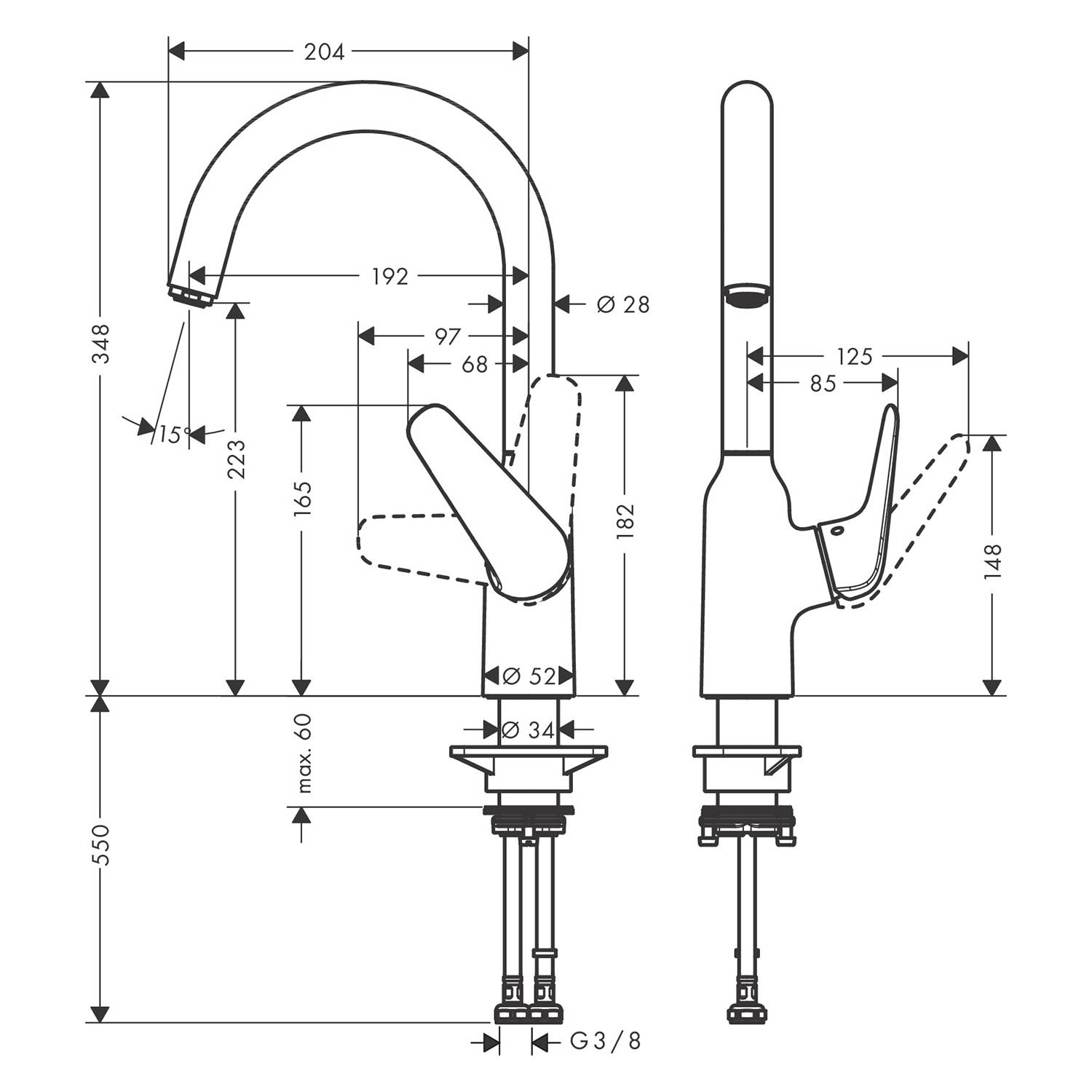 Hansgrohe Focus M42 mitigeur de cuisine 220 1jet 71802800 aspect inox, bec orientable 360° 2