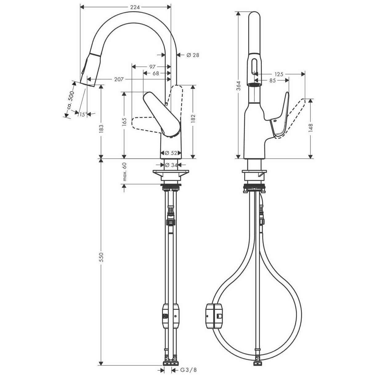 Hansgrohe Focus M42 180 mitigeur de cuisine 2jets 71801000 avec douchette extractible, plage de rotation 360°, chromé 7