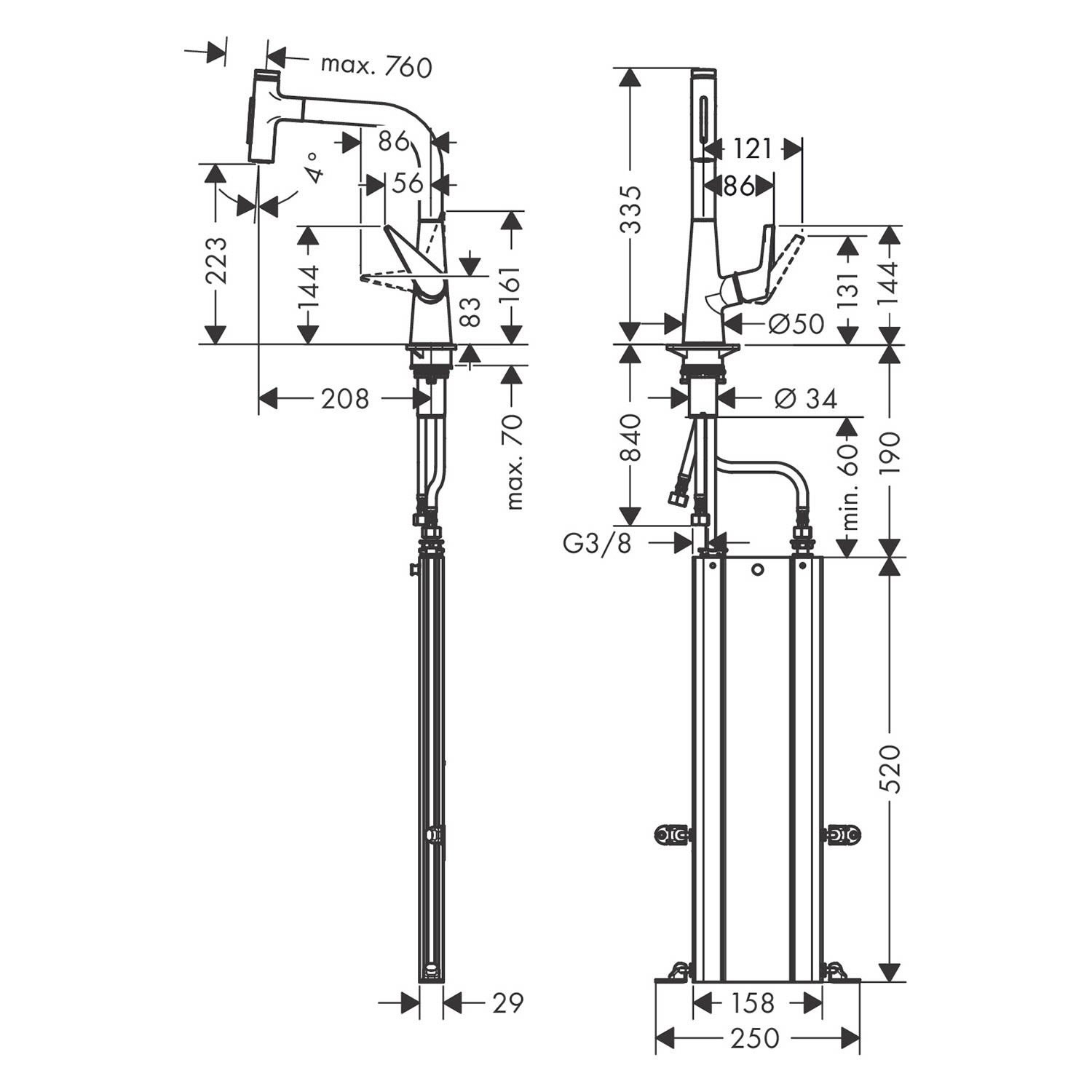 Hansgrohe Talis robinetterie de cuisine Inox look match2, avec sBox, plage de pivotement 110/150° 2
