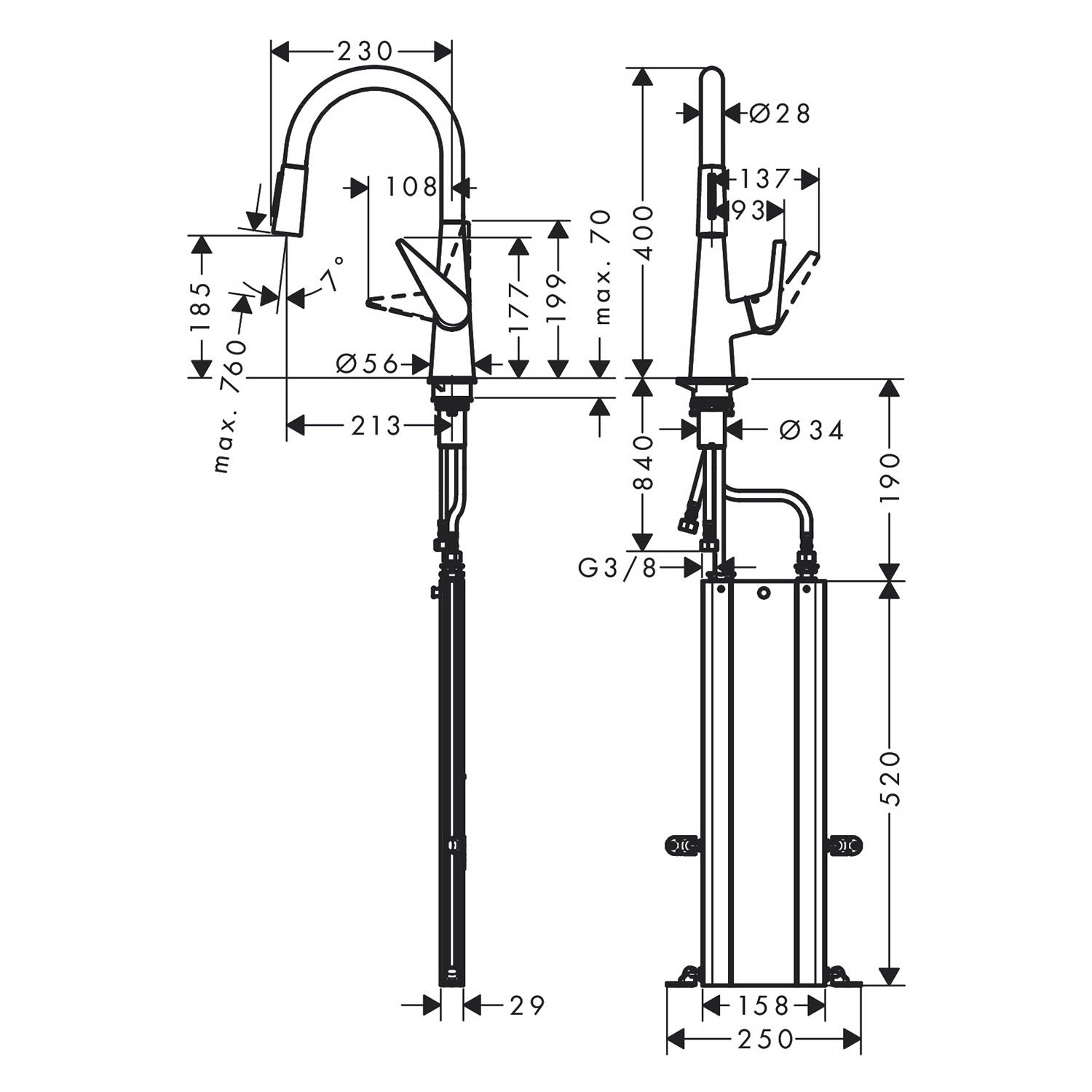 Hansgrohe Talis M51 M5116-H160 robinet de cuisine 73850800, aspect acier inoxydable, avec douchette extractible, sBox 4