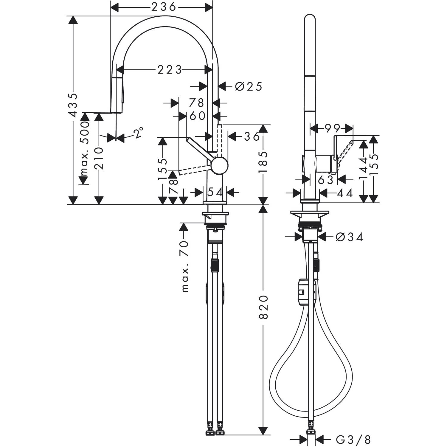 Hansgrohe Talis M54 270 mitigeur de cuisine 72808670  avec bec haut, extensible, noir mat 4