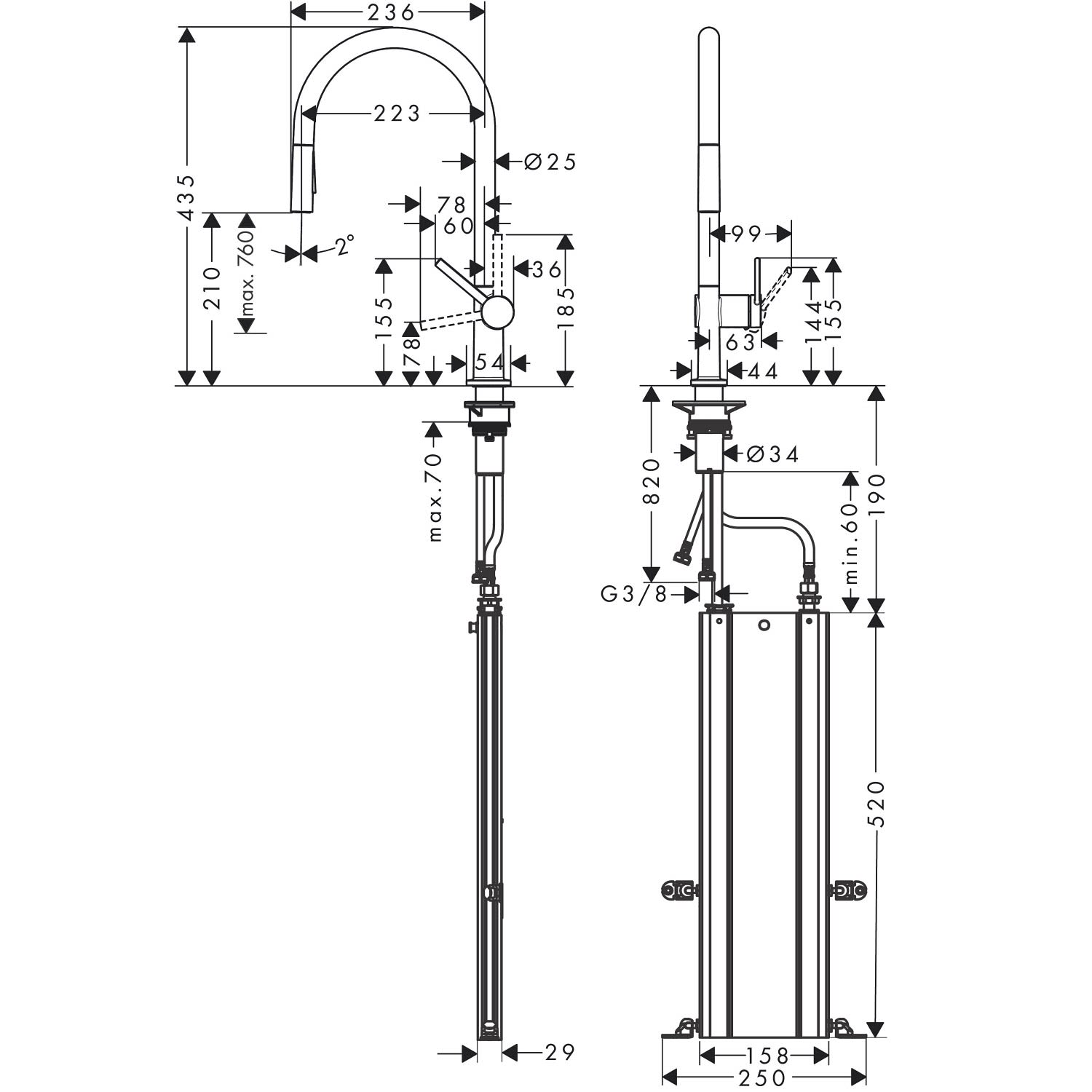 Hansgrohe Talis M54 mélangeur de cuisine 72801000 avec douchette extractible 2jet, sBox, chrome 4