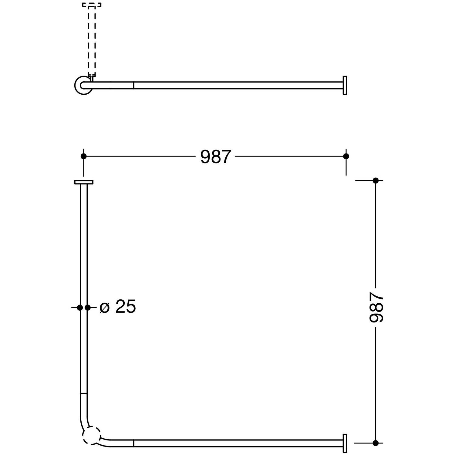 Hewi System 900 rideaux match0 900.34.102XA 987 x 987 mm, 20 anneaux de rideau, Inox sol mat 3