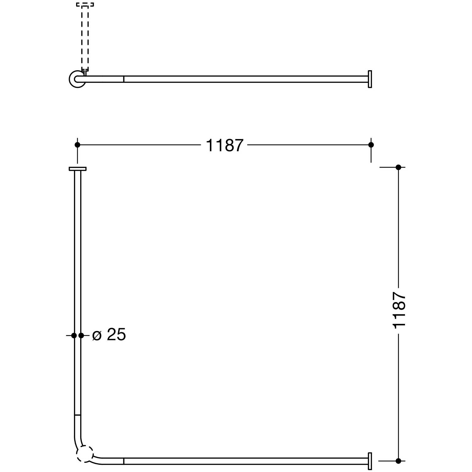 Hewi System 900 rideaux match0 900.34.103XA 1187 x 1187 mm, 24 anneaux à rideaux, Inox sol mat 2