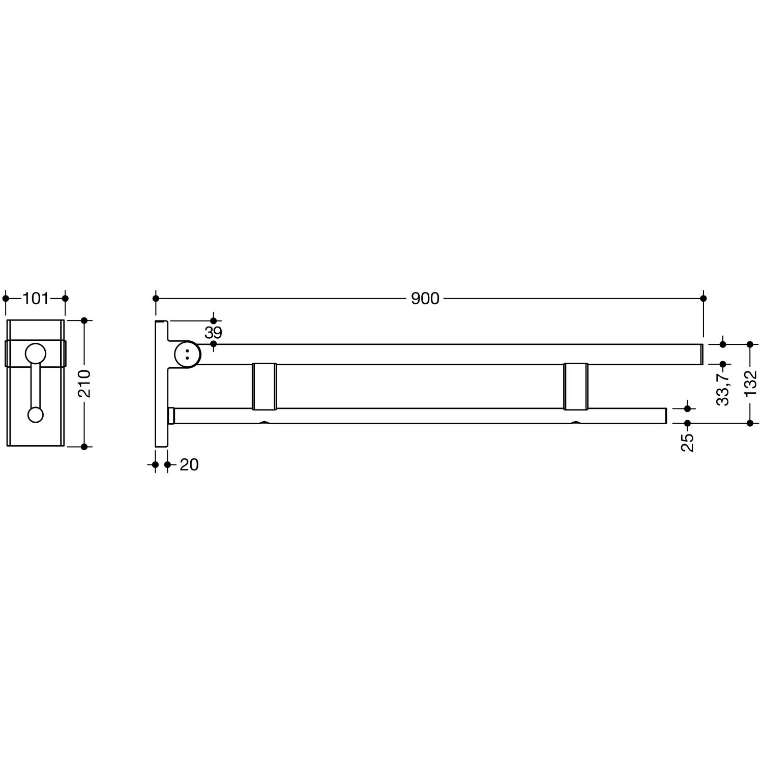 Hewi bras de support match0 900.50.105XA saillie 900 mm, System 900 Hewi 2