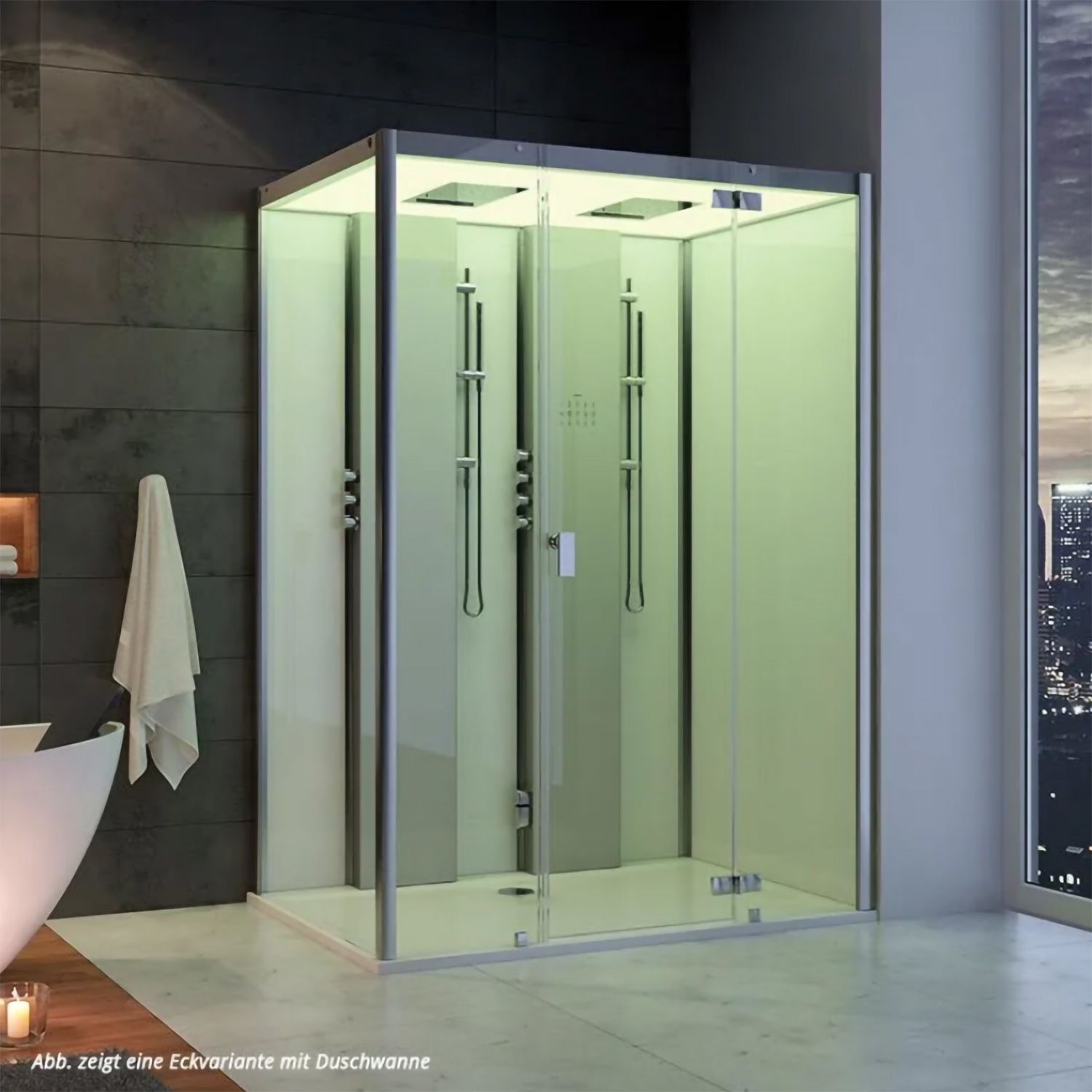 HOESCH SensePerience Dampfbad 160 x 100 cm für Ecke rechts, Duschwanne mit Antirutsch, Sauna / Dampfbad, 531361.010550, weiß