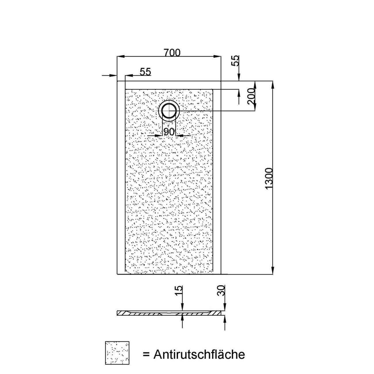Hoesch Muna S Rechteckduschwanne 130 x 70 cm mit Antirutsch 4