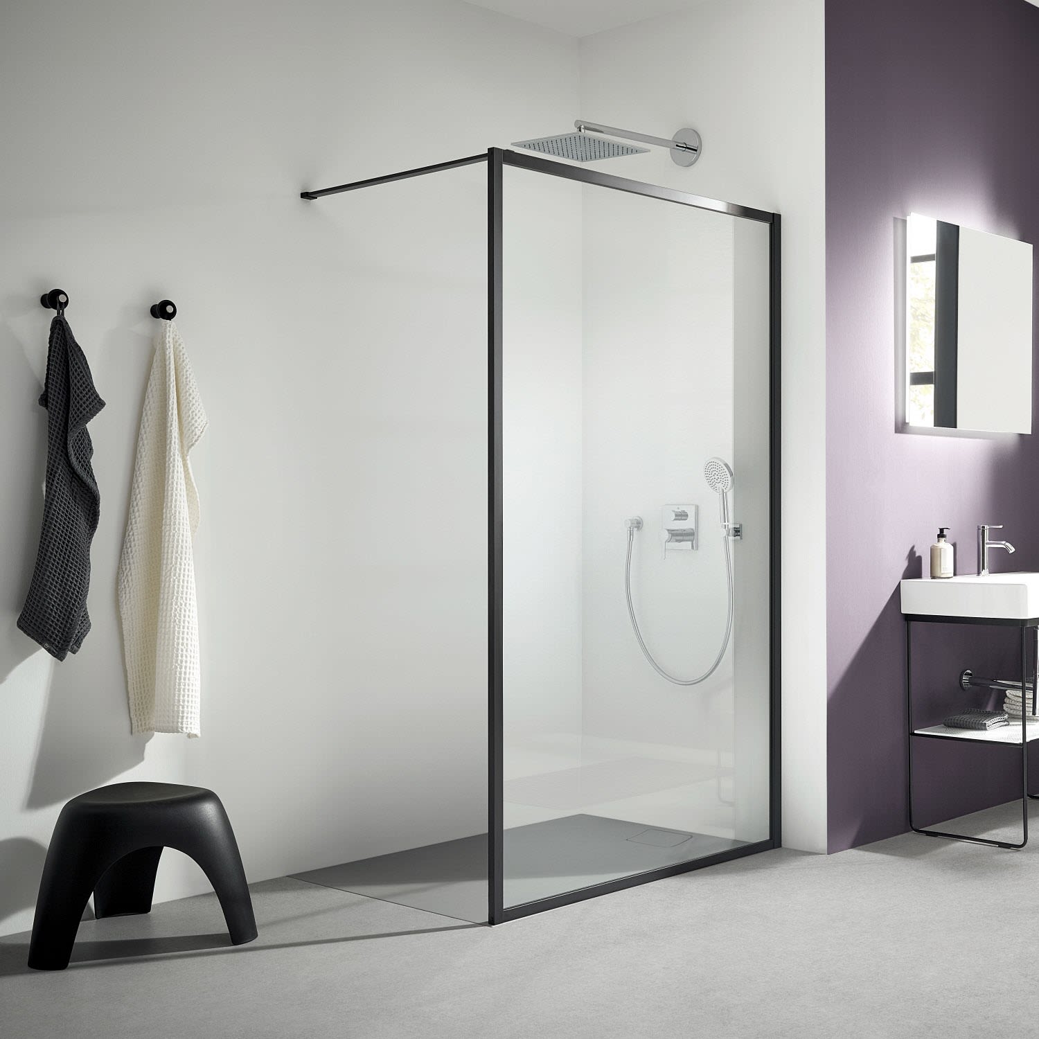 Kermi Dark Edition WALK-IN XD 140 x 200 cm XDWW4140203PK, Duschkabinen, schwarz soft