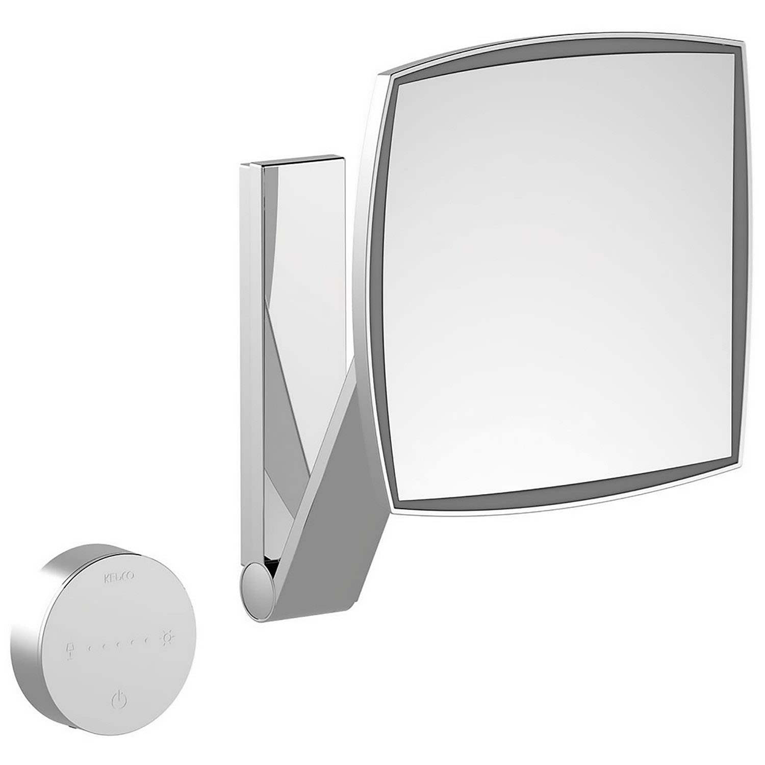 Miroir cosmétique Keuco iLook_move 17613019002, grossissement x5, 200 x 200 mm, éclairé, encastré, panneau de commande en verre, chromé