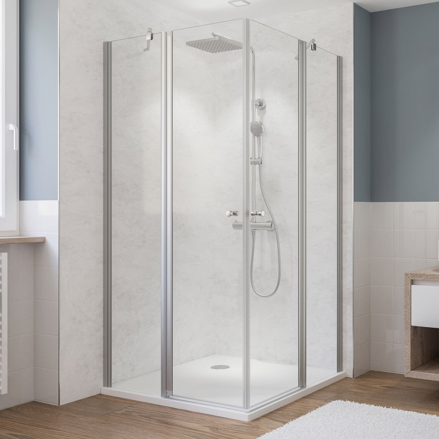 Megabad Profi Collection Megabad Classic-Line Eckeinstieg 4-teilig 90 x 90 x 190 cm MBDWEE9090190ASM, Duschkabinen, aluminium silber matt