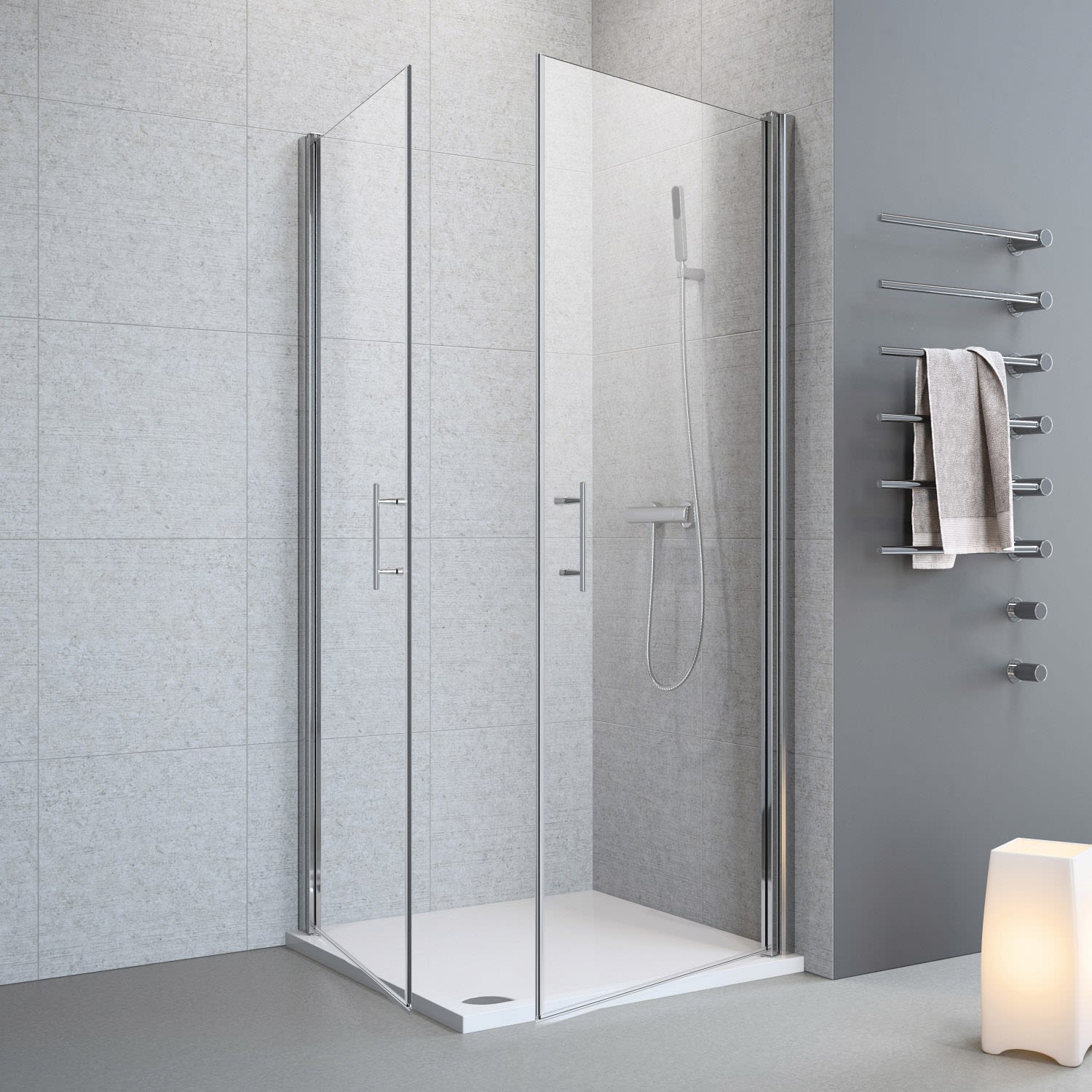 Megabad Profi Collection Megabad Planplus Eckeinstieg 90 x 90 x 195 cm, Duschkabinen, edelsilber MBPPEED90