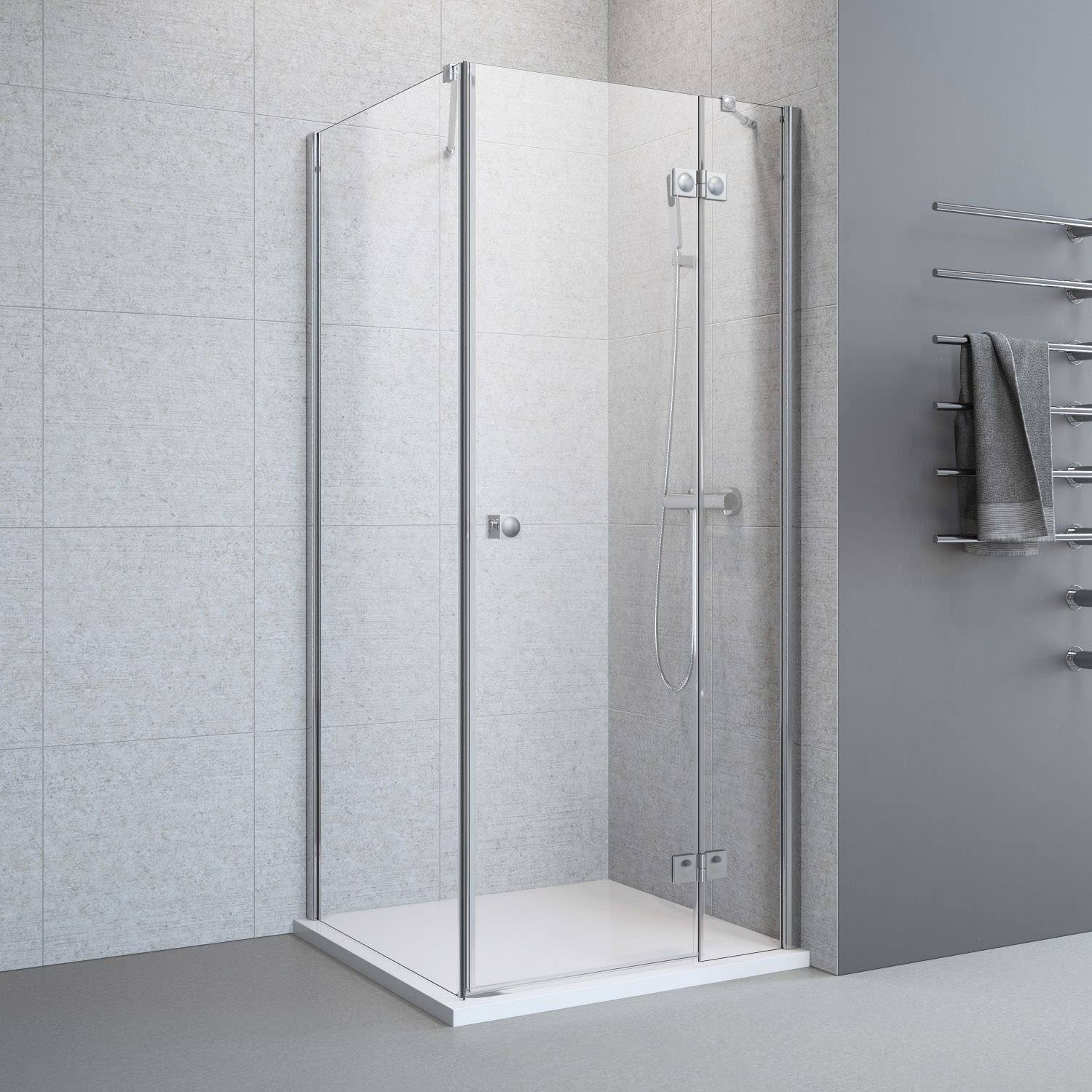 Megabad Profi Collection Megabad Planplus Drehtür mit Festteil und Seitenwand 80 x 80 x 192,8 cm, Anschlag rechts, Duschkabinen, edelsilber MBPPDTFSS80R