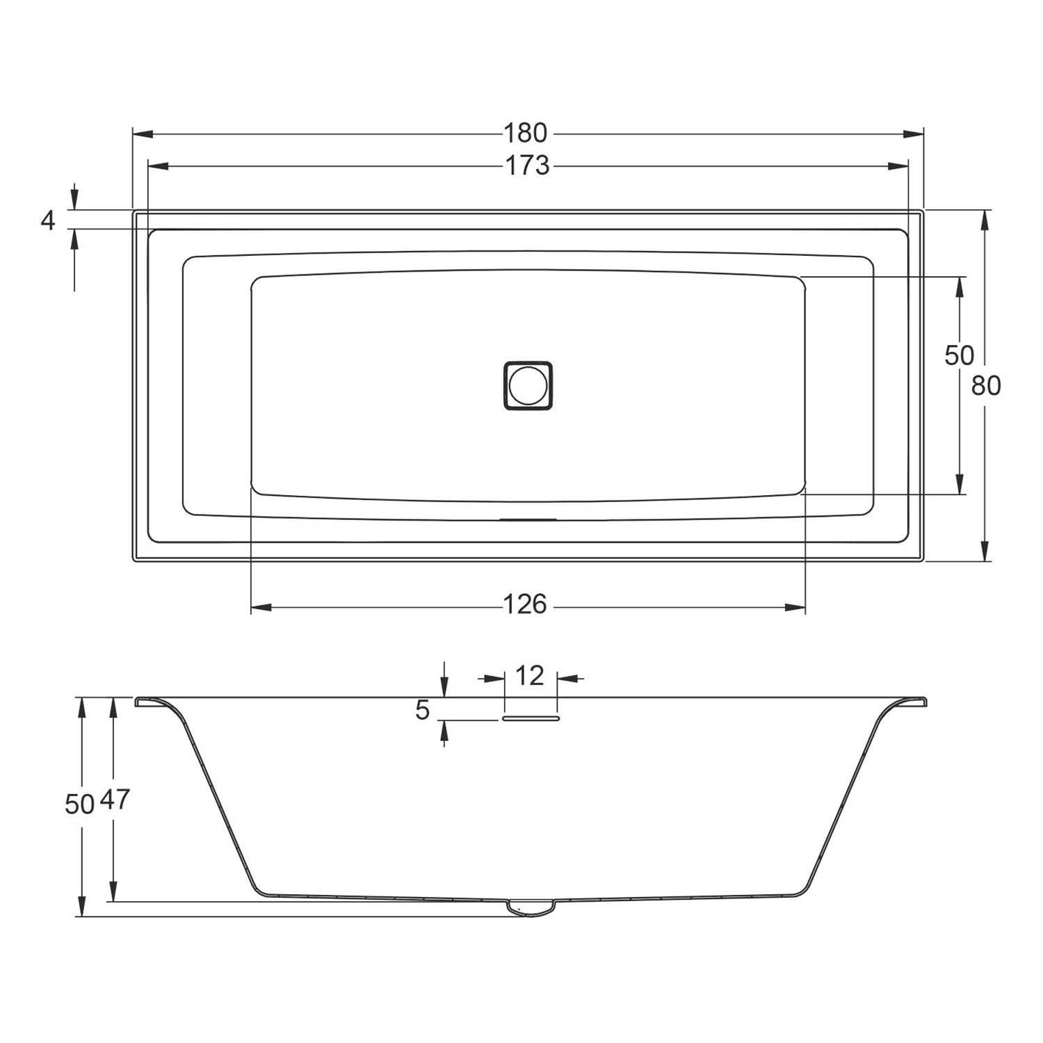 Riho Still Square Rechteck-Badewanne 180 x 80 cm mit Riho Fall 4
