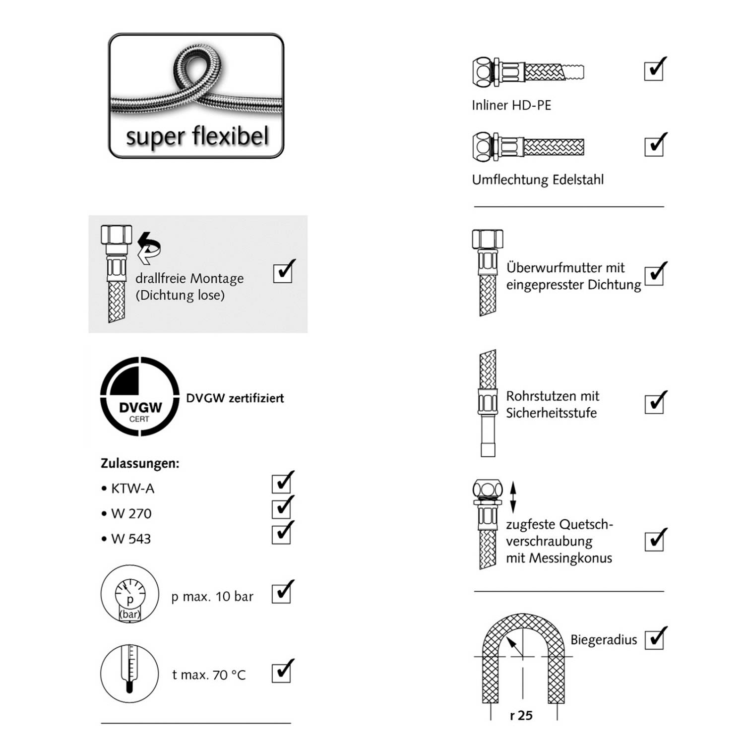 Schell Flex S Tuyau flexible 103000699 chromé, 300 mm, raccord à compression G 3/8 AG x Ø 10 mm, orientable 2