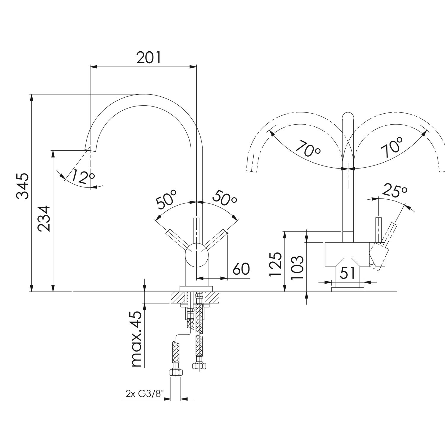 Steinberg Série 100 1001400S projection 201mm, avec bec orientable, noir mat 3