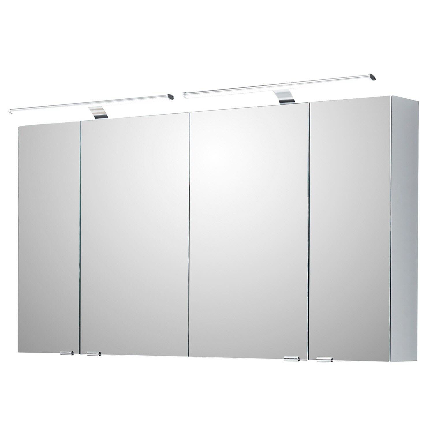 Steinkamp Life 2.0 Spiegelschrank 130 cm mit 2 LED Aufsatzleuchten STSDAD01112G120, Badmöbel, weiß glanz
