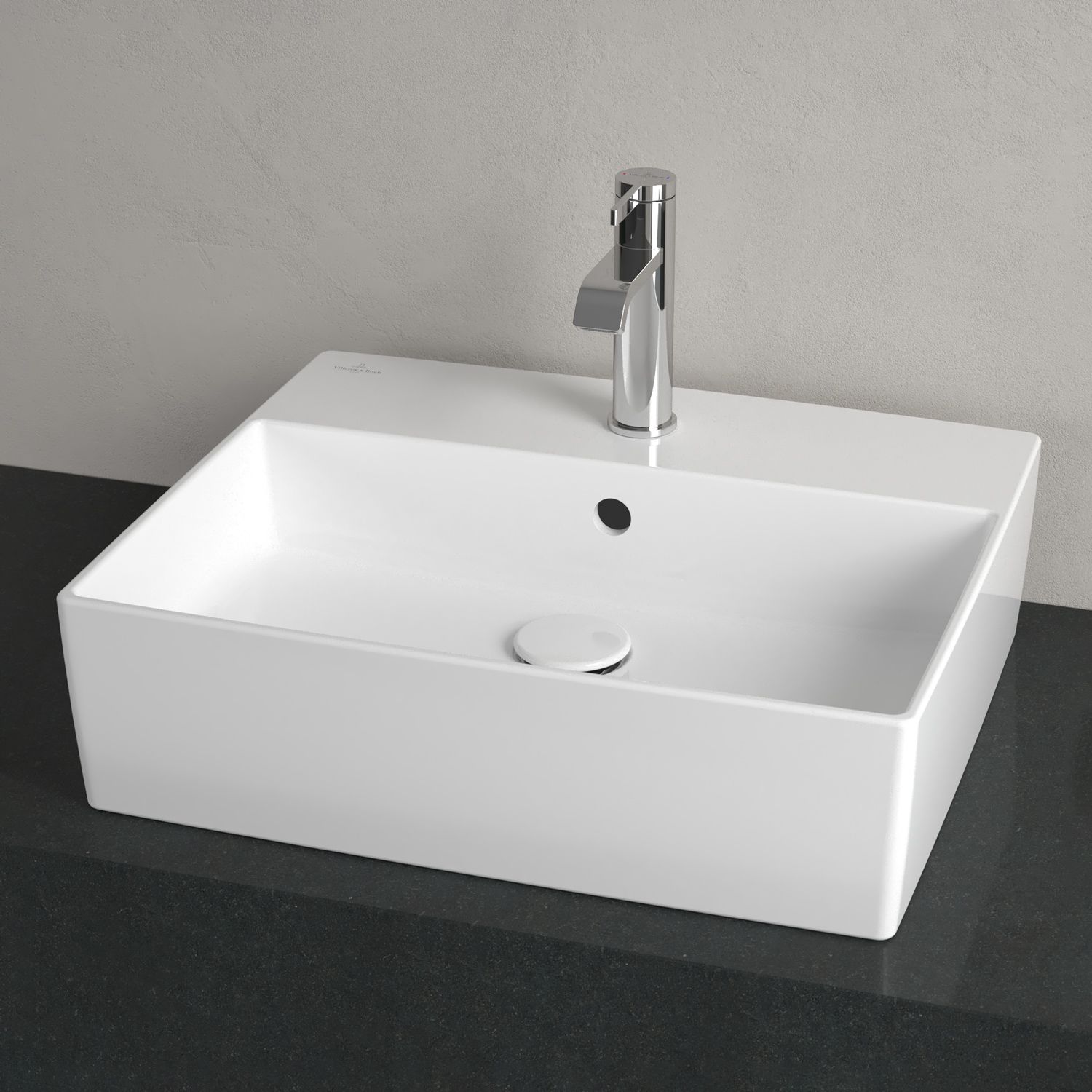 Villeroy & Boch Memento 2.0 Aufsatzwaschtisch 50 cm mit Hahnloch, mit Überlauf 4A075001, Badkeramik, weiß alpin mit ceramicplus 4A0750R1