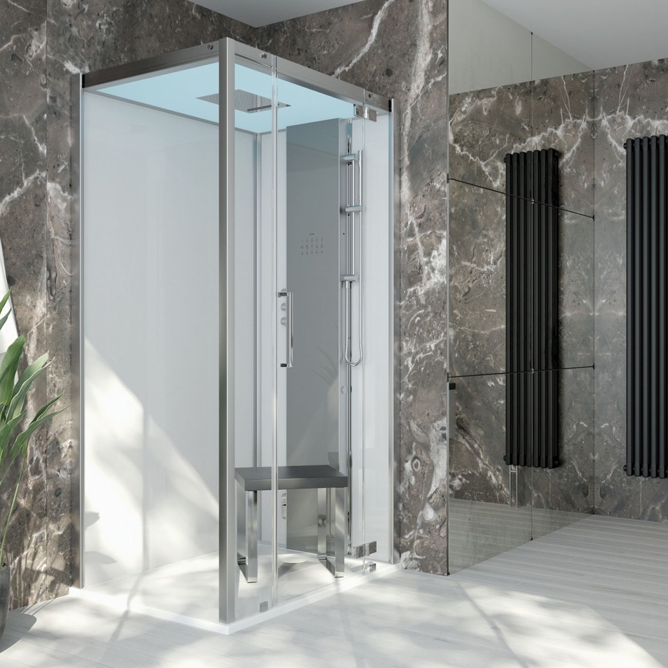HOESCH SensePerience Dampfbad 120 x 90 cm für Ecke rechts, mit Duschwanne mit Antirutsch, Sauna / Dampfbad, 531221.010550, weiß