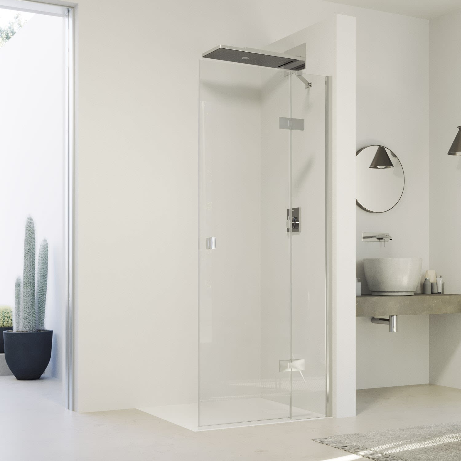 HÜPPE SolvaPro Schwingtür mit festem Segment für Seitenwand und Nische 120 x 200 cm, mit Anti-Plaque 7T0414092322, Duschkabinen, bronze 7T041455D322