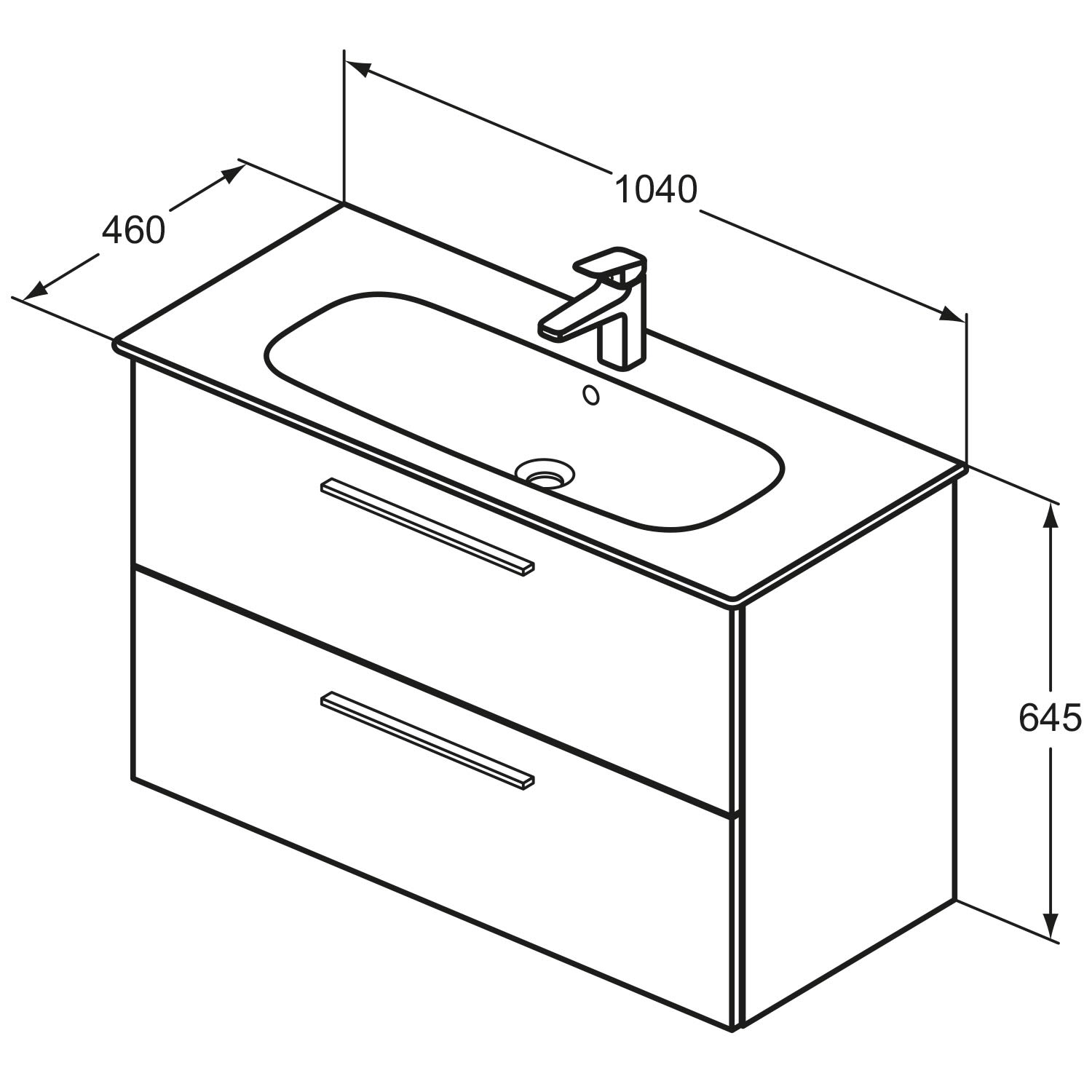 Ideal Standard life A meuble lavabo K8745DU 104x46x64,5cm, 1 trou pour robinetterie, poignée chrome brossé, blanc mat 9