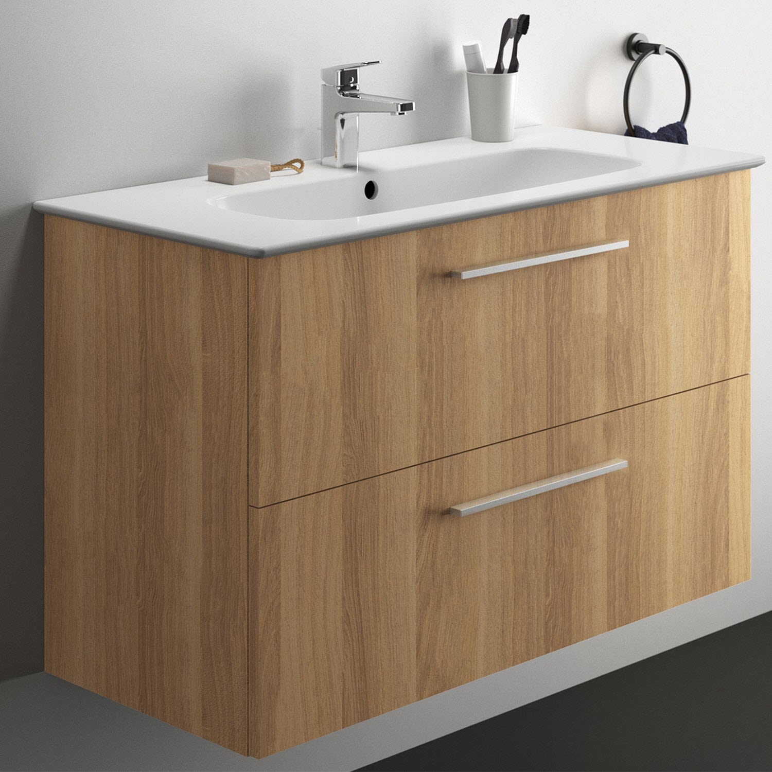 Ideal Standard life A meuble lavabo K8745DU 104x46x64,5cm, 1 trou pour robinetterie, poignée chrome brossé, blanc mat 10