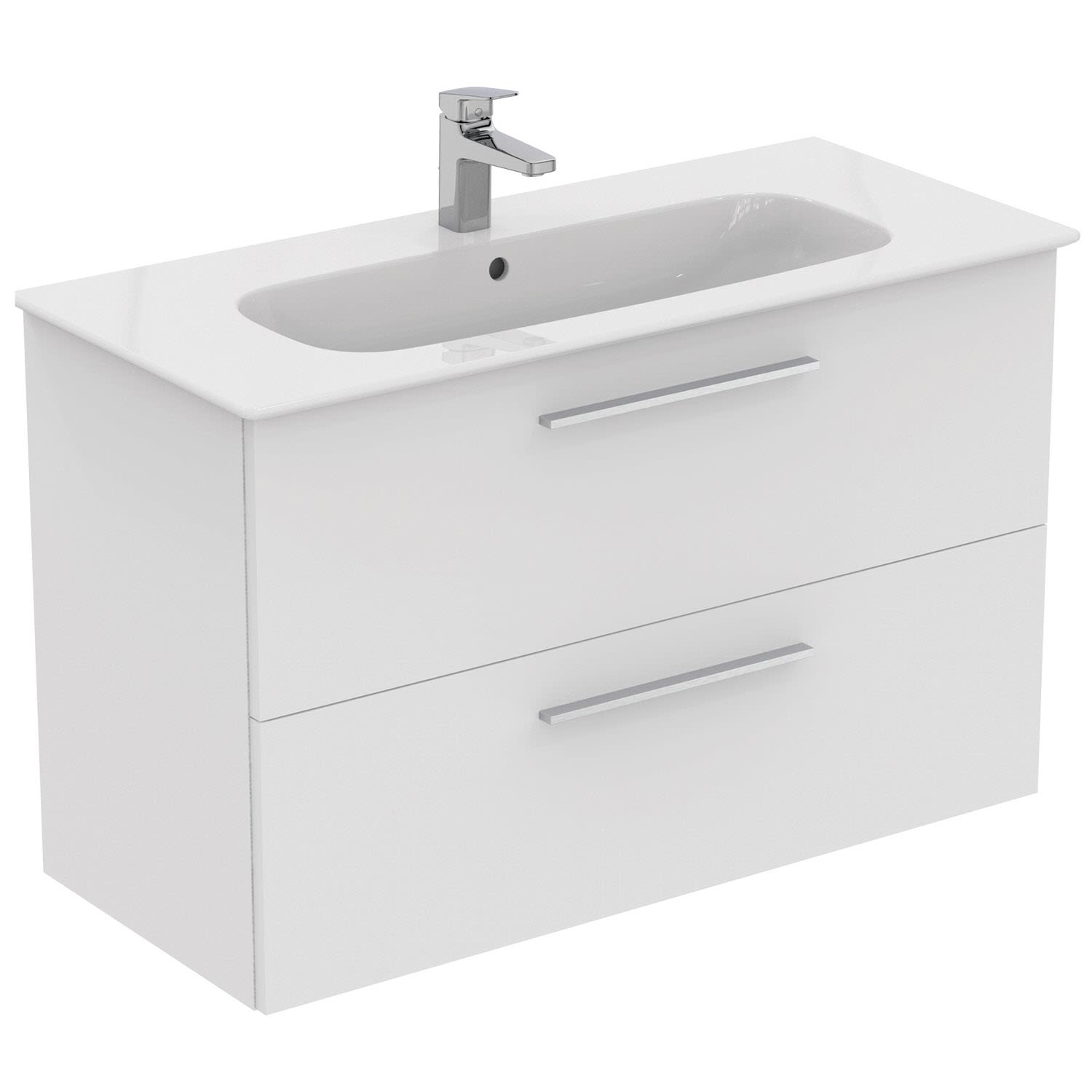 Ideal Standard life A meuble lavabo K8745DU 104x46x64,5cm, 1 trou pour robinetterie, poignée chrome brossé, blanc mat 8