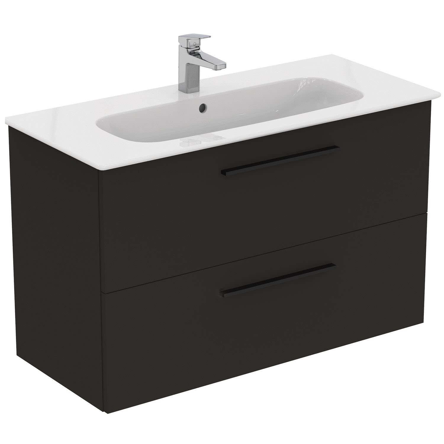 Ideal Standard life A meuble lavabo K8745DU 104x46x64,5cm, 1 trou pour robinetterie, poignée chrome brossé, blanc mat 3