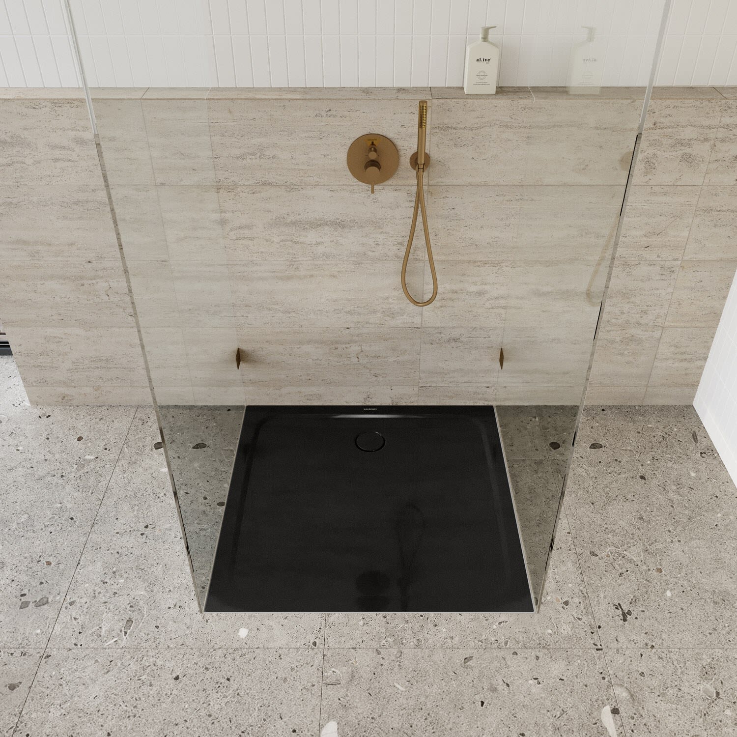 Kaldewei Cayonoplan douche match0 361847940701 100x100x1.8cm, avec support, antidérapant complet, noir 2