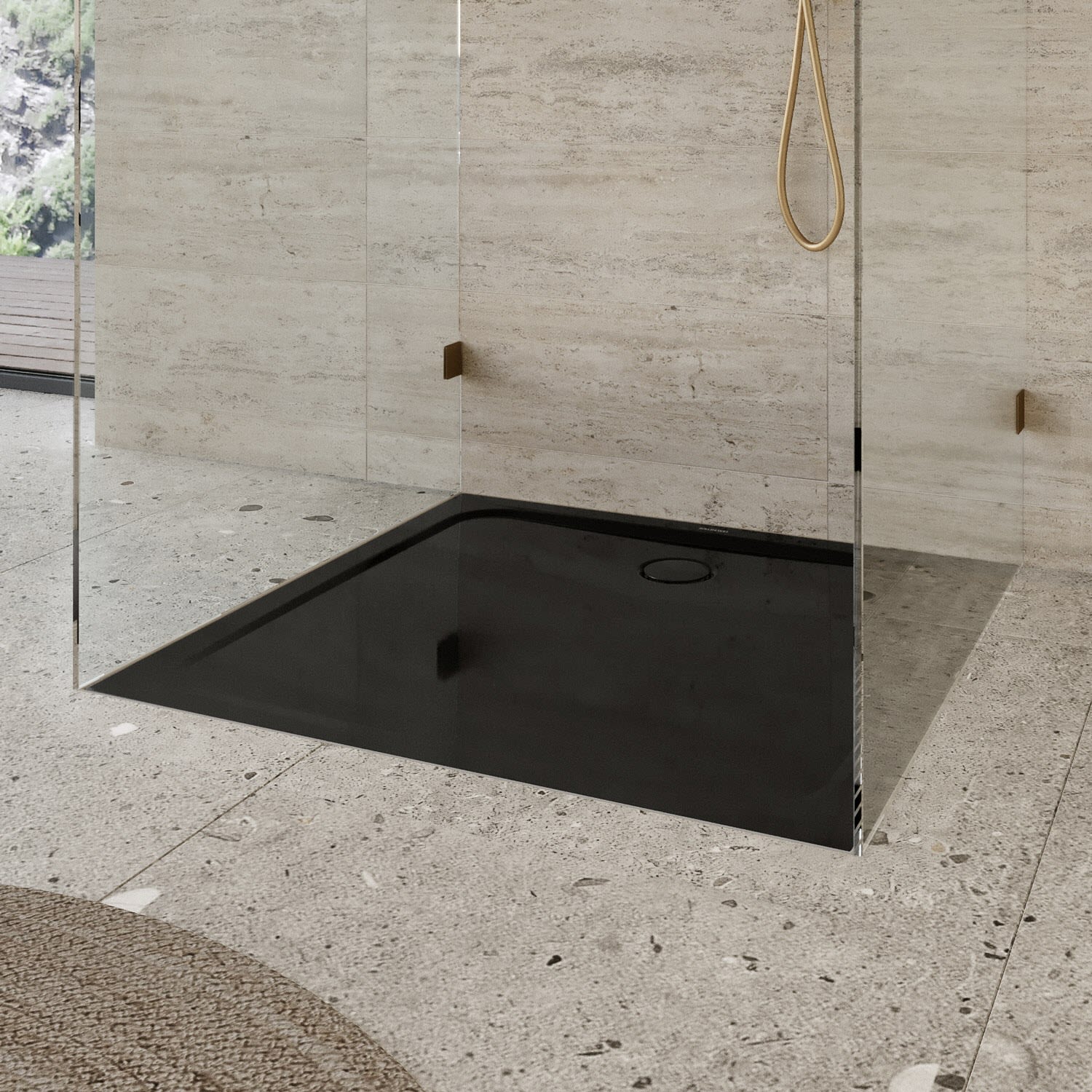 Kaldewei Cayonoplan douche match0 361847940701 100x100x1.8cm, avec support, antidérapant complet, noir