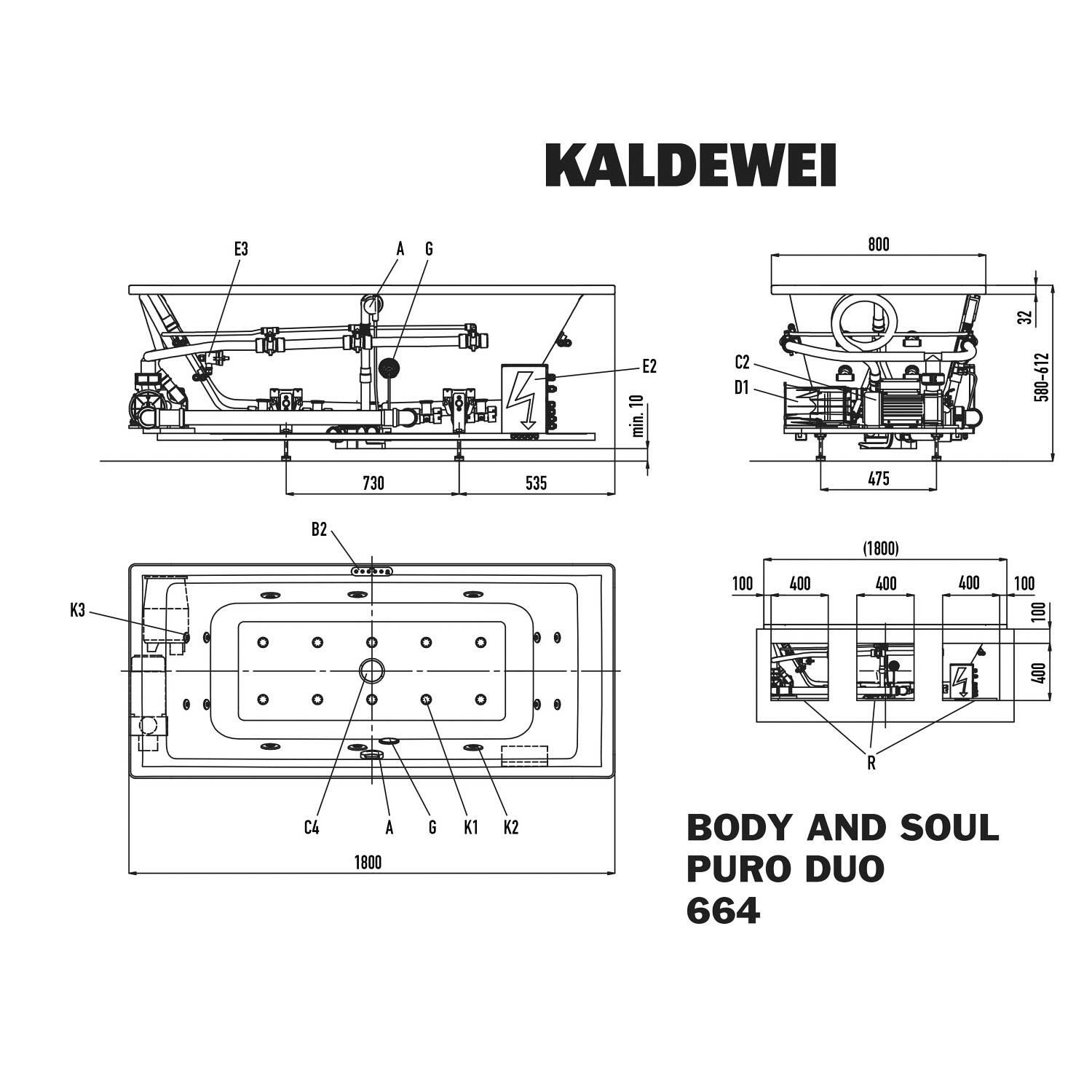 Kaldewei PURO DUO 664 Whirlpool mit BODY&SOUL Whirlsystem, Ab -und Überlauf mit Wassereinlauf, Perl-Effekt 4