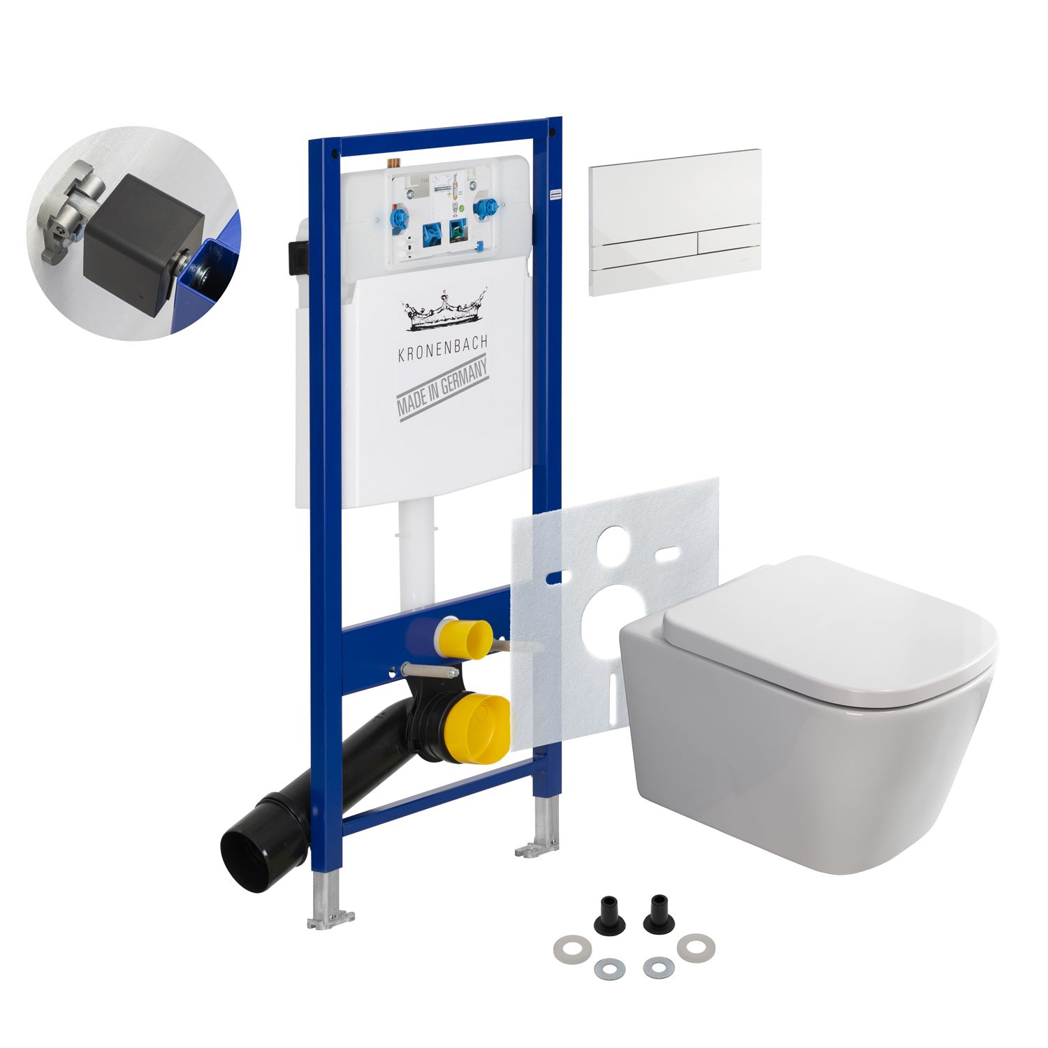 Kronenbach Cube Wand-WC kompakt, spülrandlos Komplettset, Badkeramik, weiß KB15100CU-Set2N