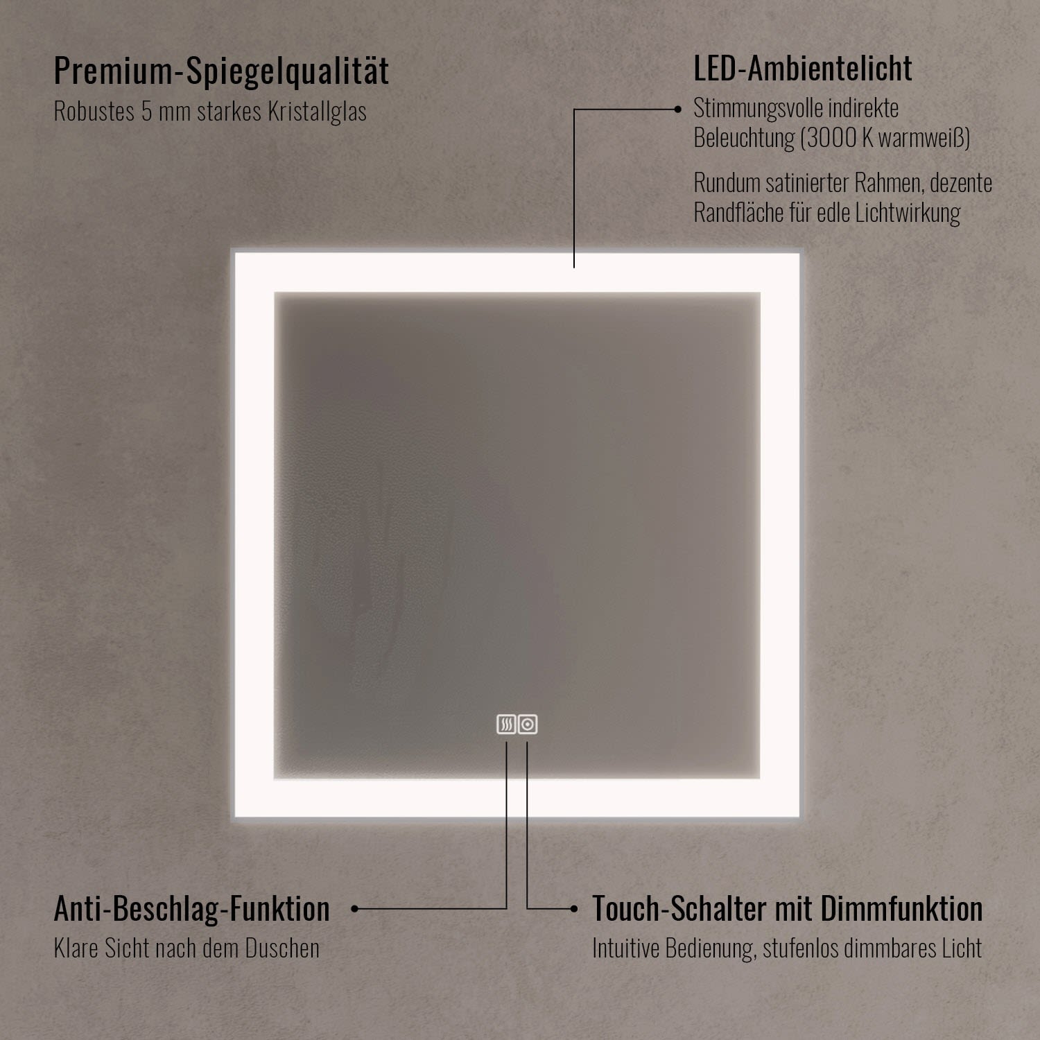 Kronenbach Day Badspiegel 160 x 60 cm mit LED-Beleuchtung und Dimmfunktion 3