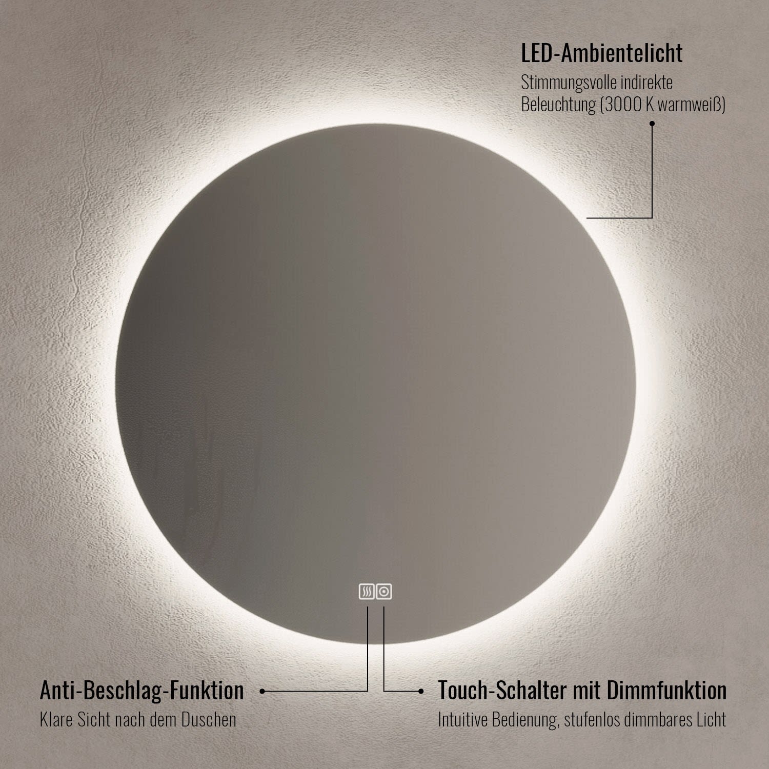 Kronenbach Moon Badspiegel Ø 50 cm mit Spiegelheizung und LED-Treiber 3