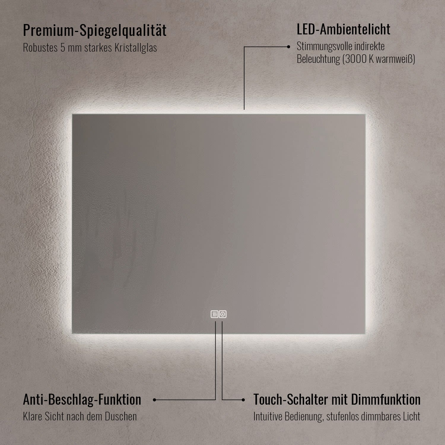Kronenbach Nacht LED Bathroom Mirror 80 x 80 cm 3
