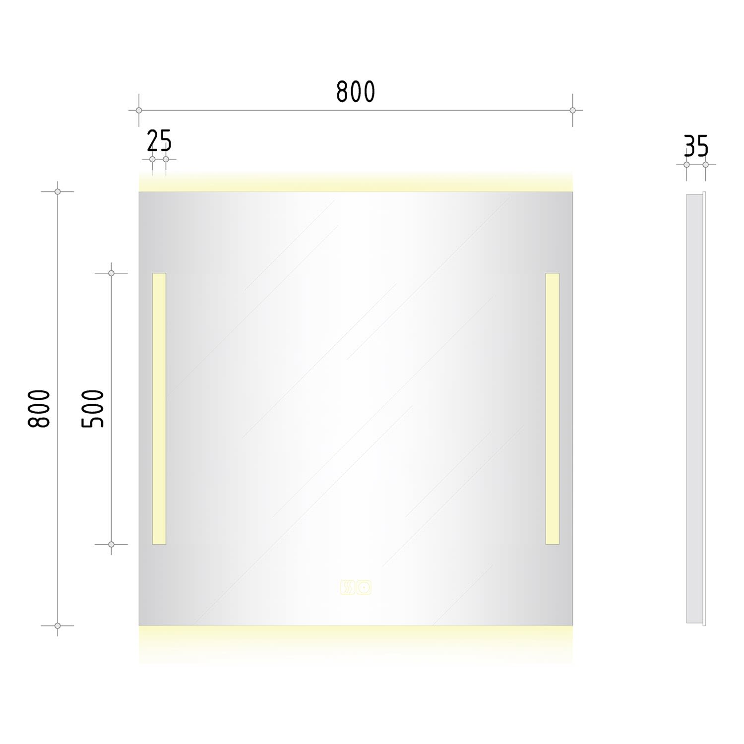 Kronenbach Sun Badspiegel 80 x 80 cm mit LED Seiten- und Hintergrundbeleuchtung für modernes Badezimmerambiente 4