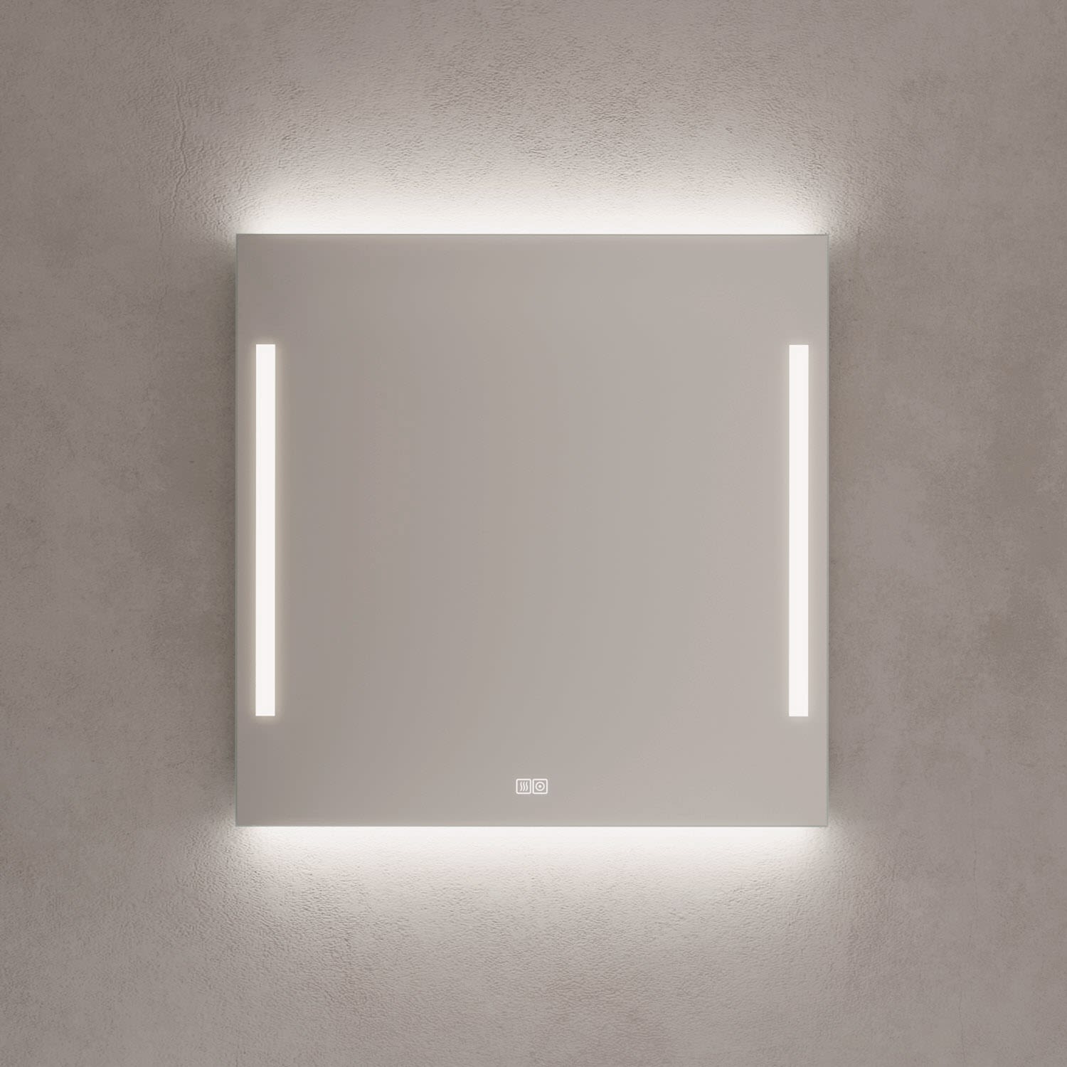 Kronenbach Sun Badspiegel 80 x 80 cm mit LED Seiten- und Hintergrundbeleuchtung für modernes Badezimmerambiente
