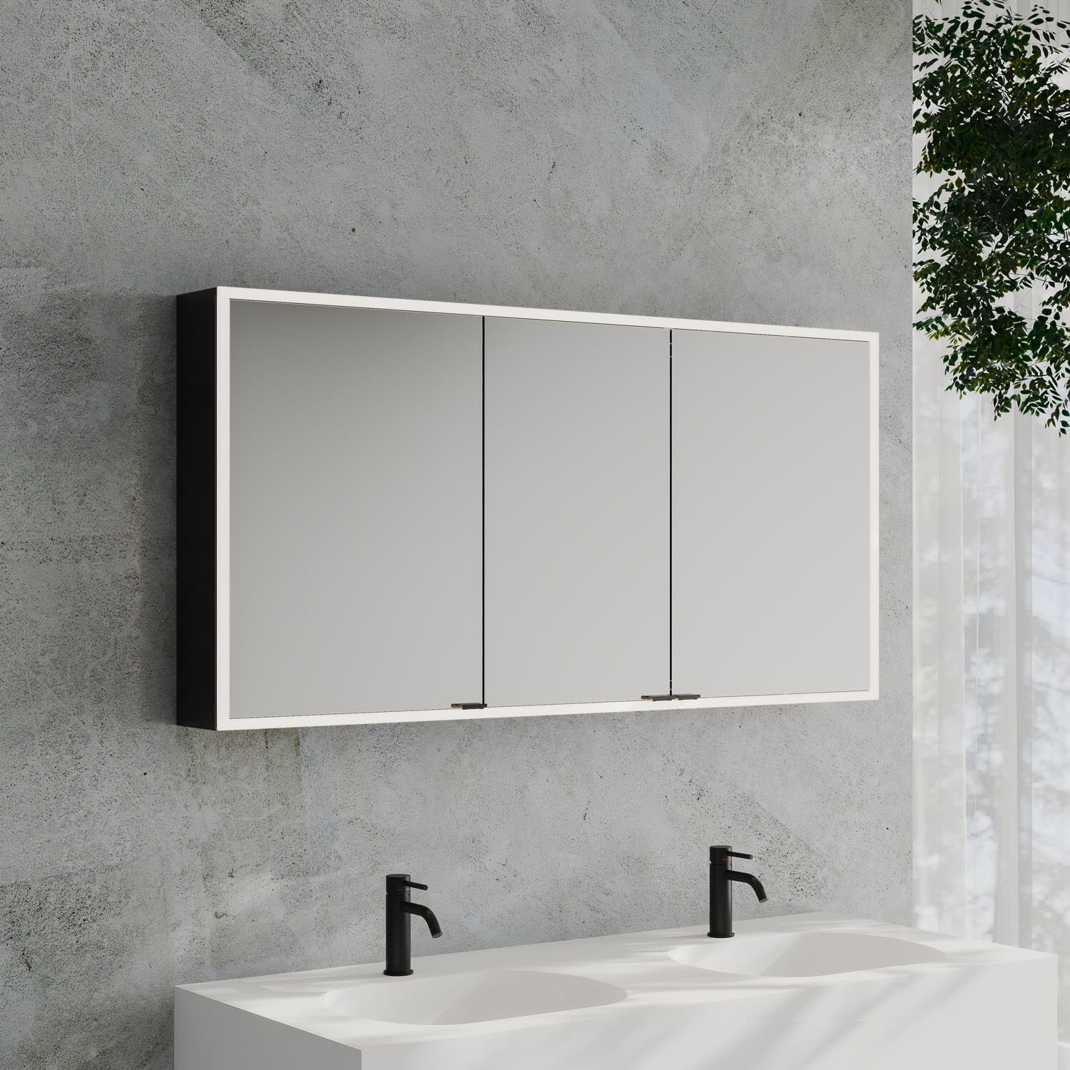 Kronenbach Cube 2.0 Spiegelschrank 140 cm, Aufputz, 3-türig, Badmöbel, schwarz seidenmatt KB100221MB