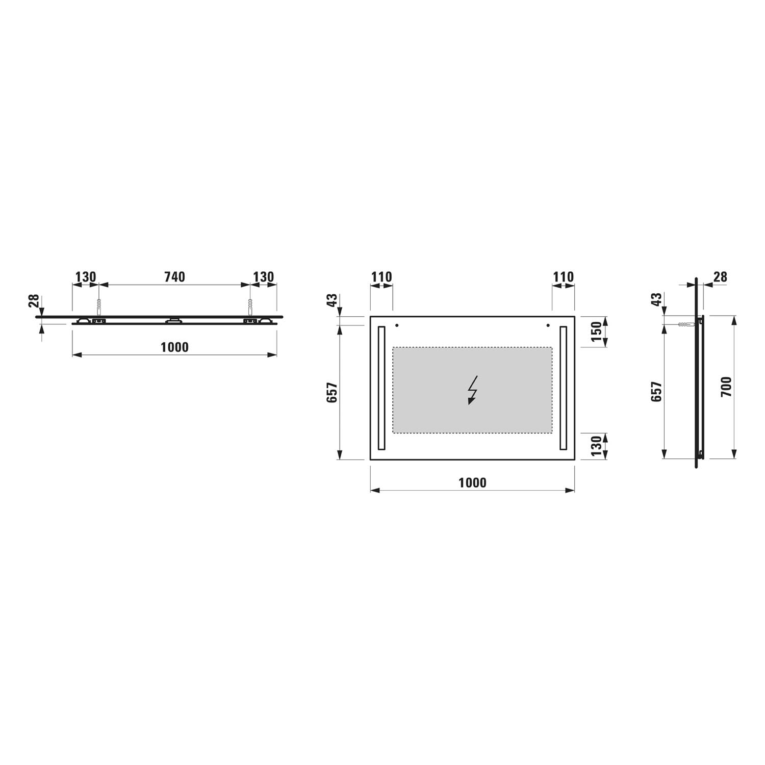 LAUFEN LANI Badspiegel mit 2 vertikal integrierten LED-Lichtelementen in 100 cm 2
