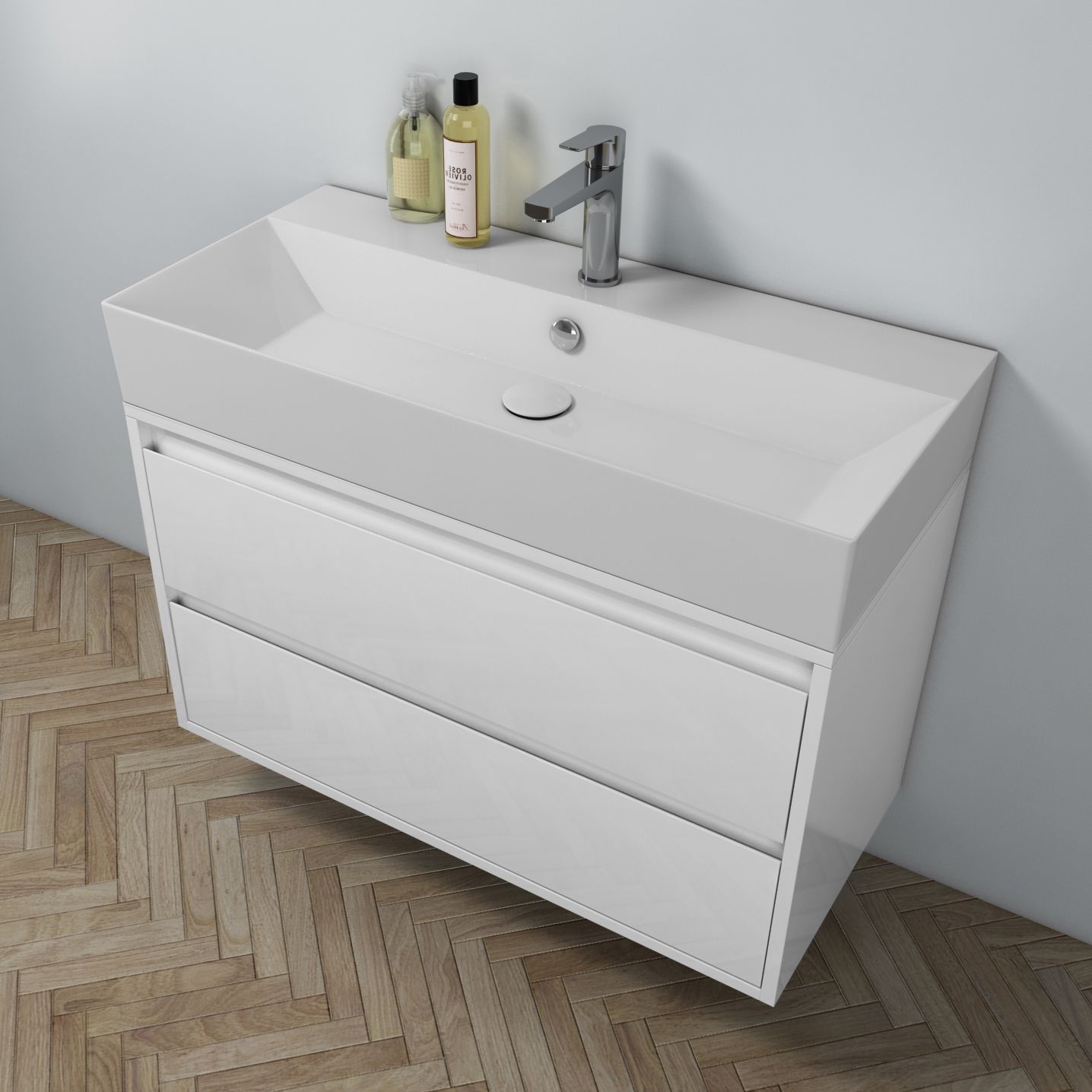 Megabad Profi Collection Megabad Pure 2.0 Waschtisch mit Unterschrank 90 cm mit 2 Auszügen 21SF1101090IS, Badmöbel,