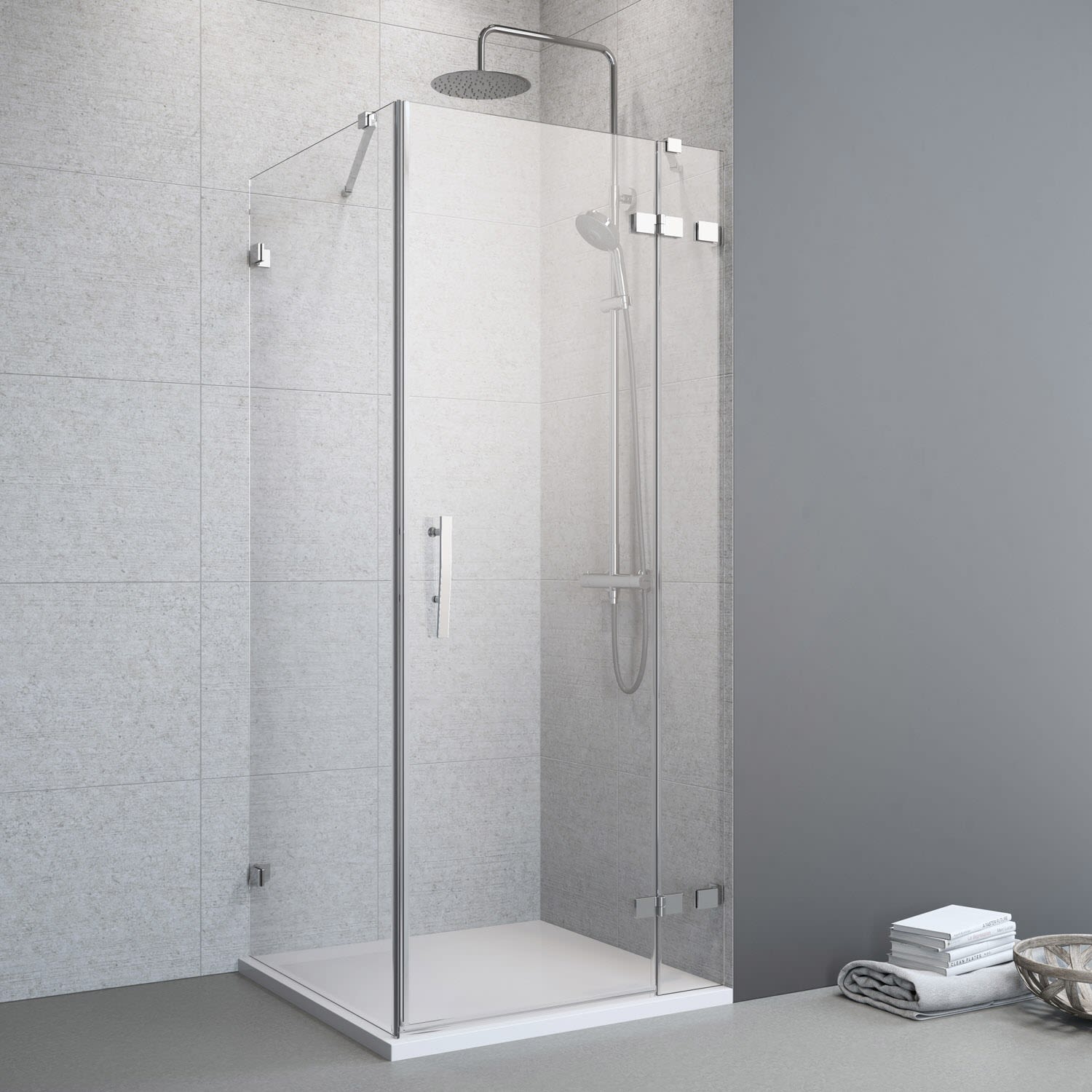 Megabad Profi Collection Megabad Planplus Pure Drehtür an Festteil mit Seitenwand 100 x 100 cm, Anschlag rechts, Duschkabinen, chrom MBALGXCFH3001010R