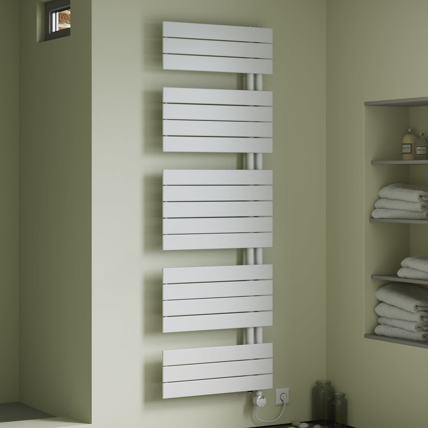 Megabad Profi Collection Megabad Plan Open E Badheizkörper 60 x 172 cm, rein elektrisch, Heizstab Typ 4, Öffnung links mit Fernbedienung, Heizung, weiß MBPA1720600WT4L